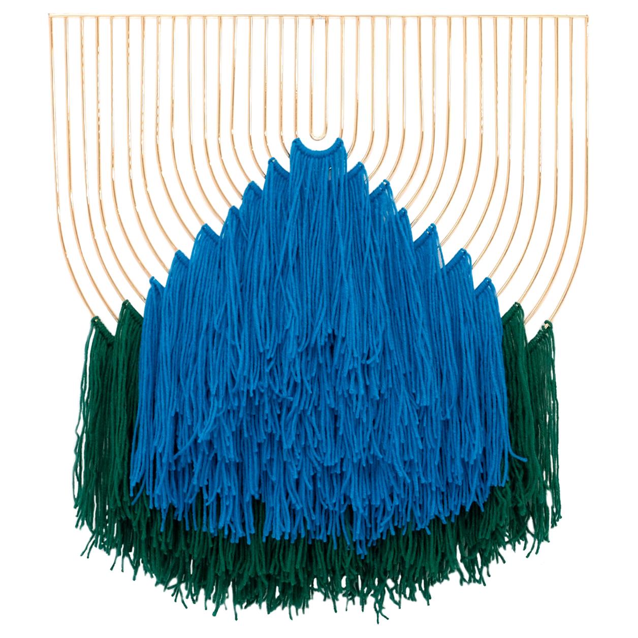 Modern Macrame Art, Wire Macrame Art Piece by Bend Goods, Blue Green