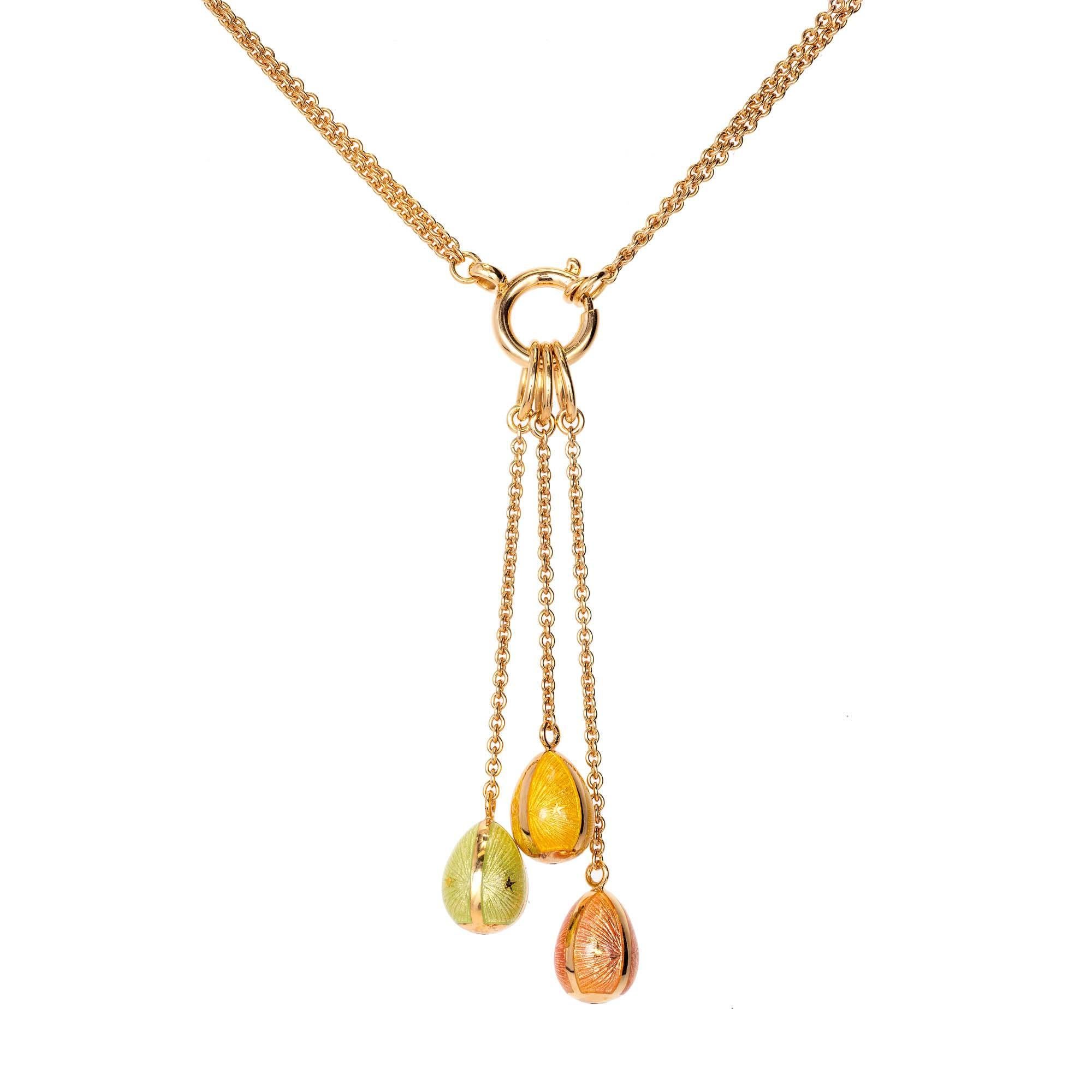 Modern Made In Germany Faberge Three-Color Egg Enamel Gold Pendant Necklace