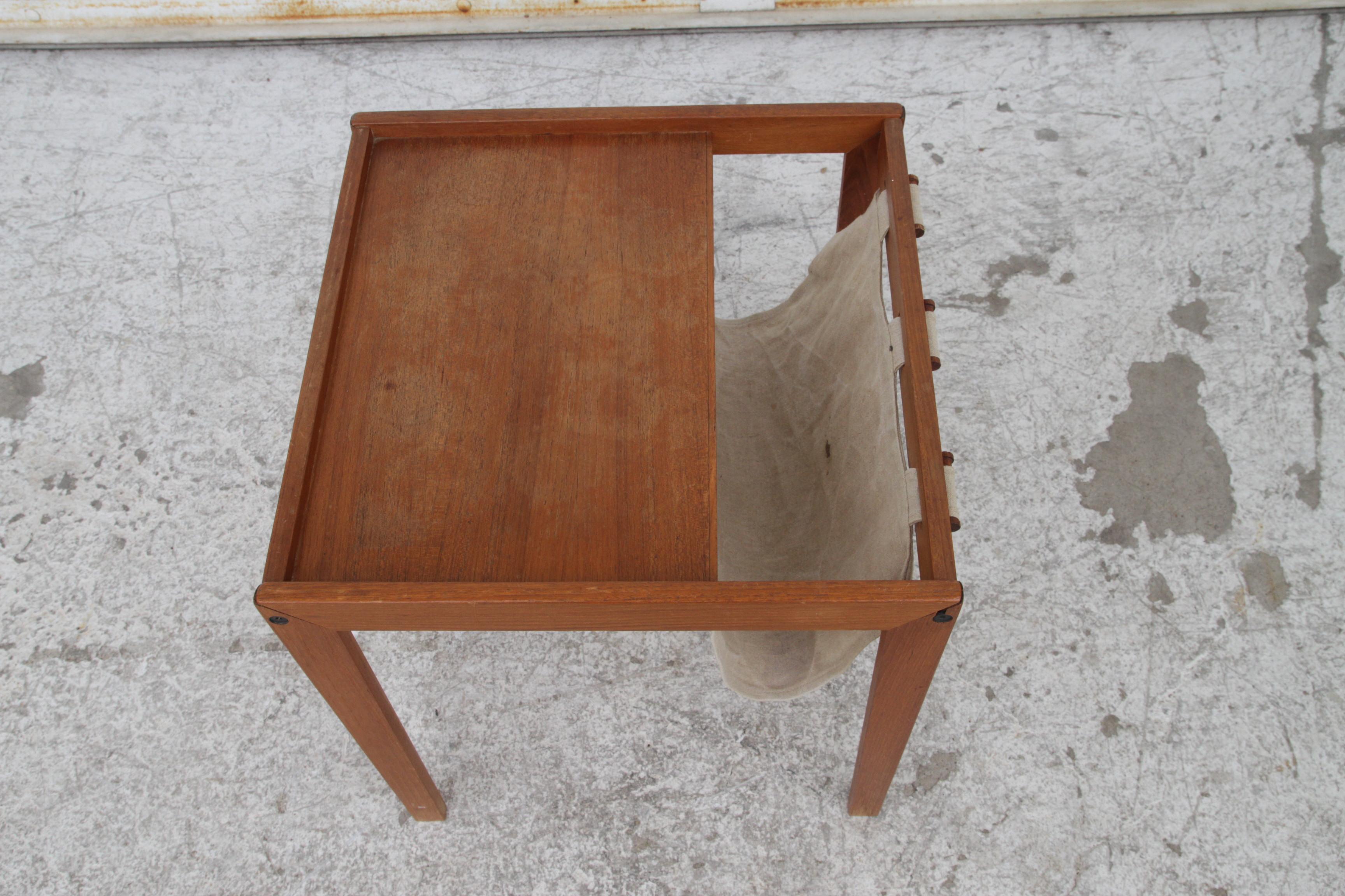 Canvas Bent Silberg Mobler Danish Modern Teak Sling Magazine Table/Rack For Sale