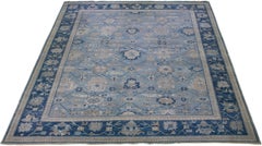 Modern Mahal Handmade Allover Indian Blue Wool Rug by Apadana