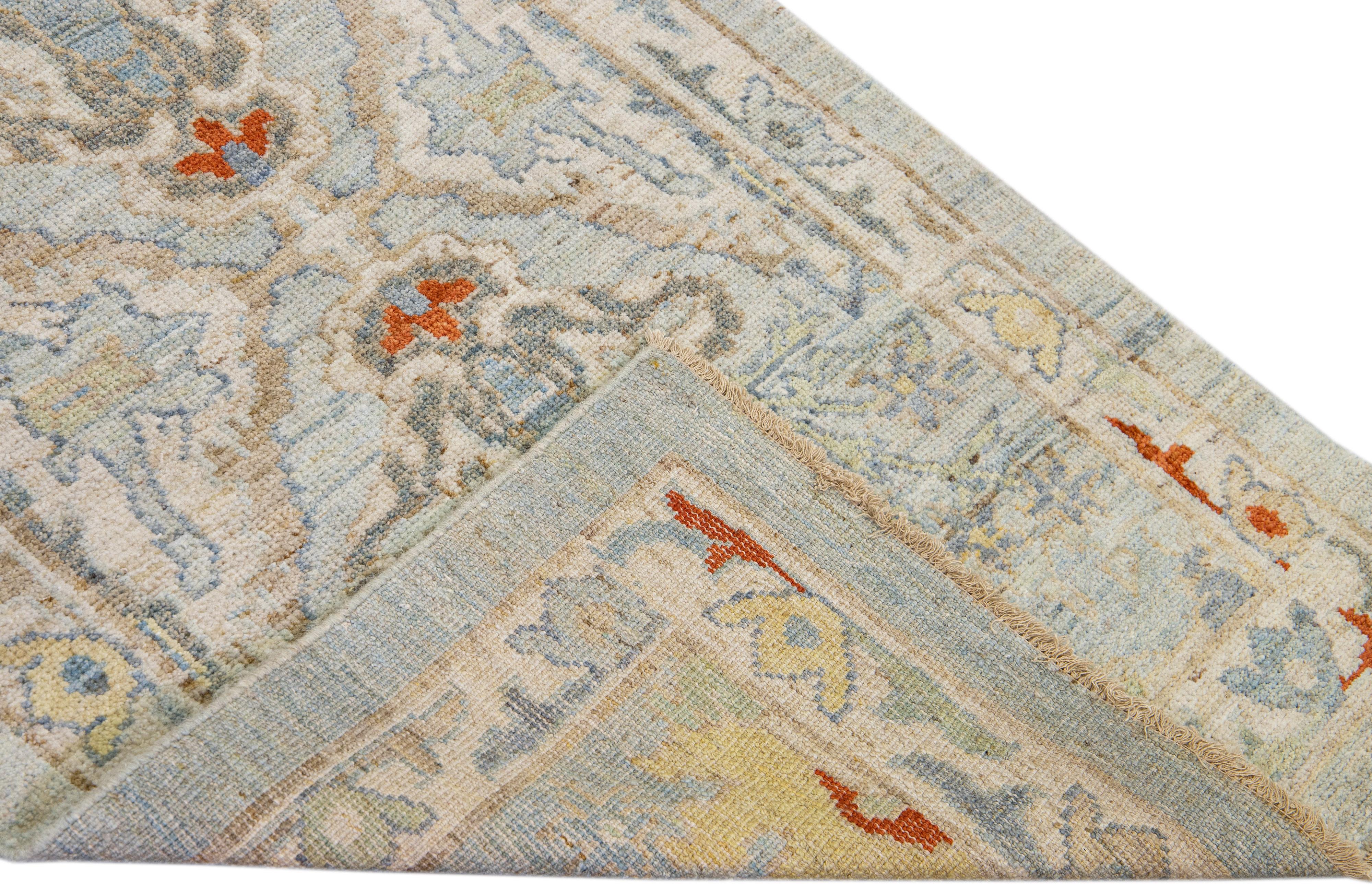 Beautiful modern Mahal hand-knotted wool runner with a light blue field. This Piece has multicolor accents in a gorgeous all-over Classic floral design.

This rug measures: 2'10'' x 20'. 

Our rugs are professional cleaning before shipping.

