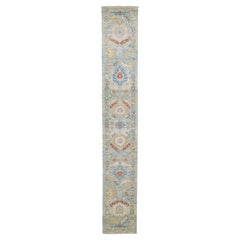 Modern Mahal Handmade Floral Blue And Green Wool Runner