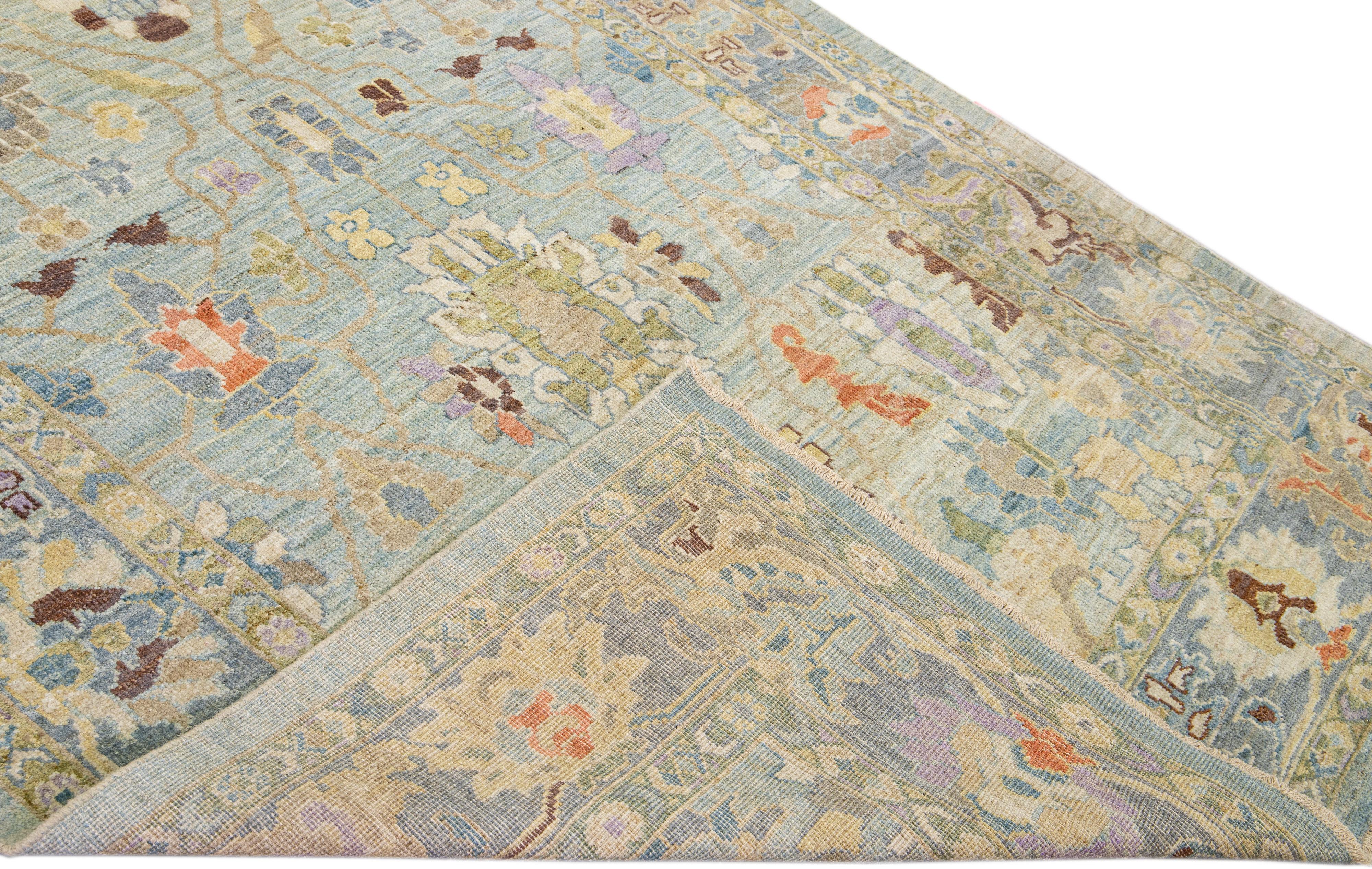 Beautiful modern Mahal hand-knotted wool runner with a light blue field. This Piece has multicolor accents in a gorgeous all-over Classic floral design.

This rug measures: 6' x 19'5