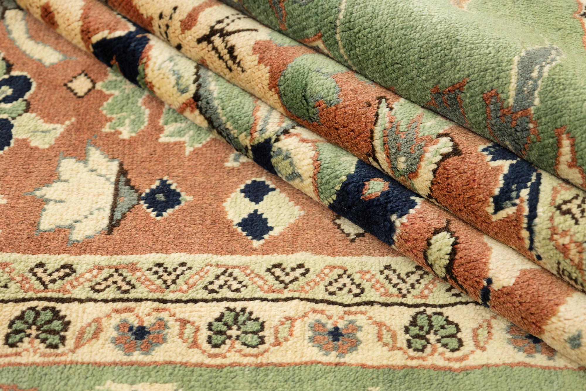 Lana Modern Mahal (terracotta, verde, blu navy e avorio, nuovo, 300 cm x 224 cm) in vendita