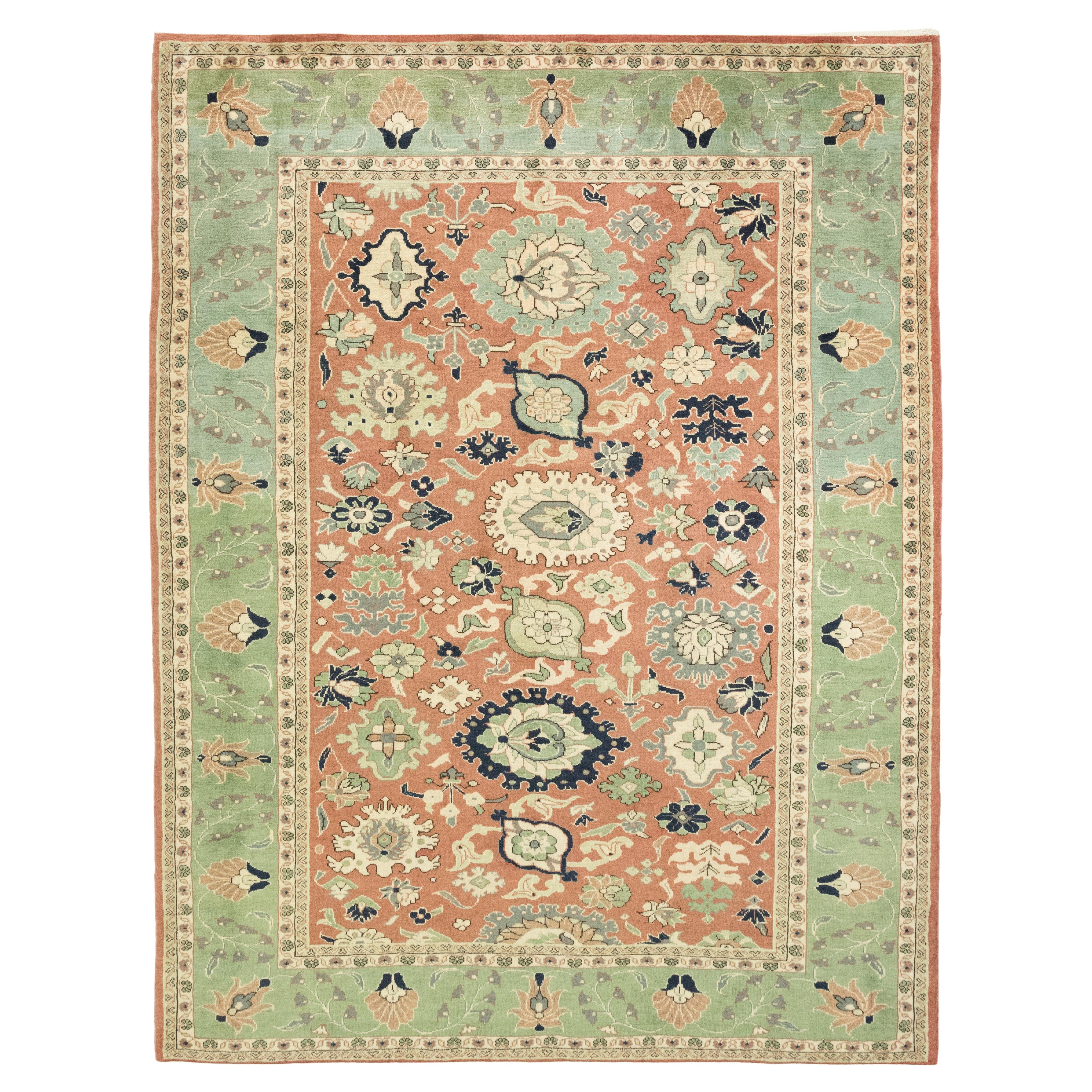 Modern Mahal (terracotta, verde, blu navy e avorio, nuovo, 300 cm x 224 cm) in vendita