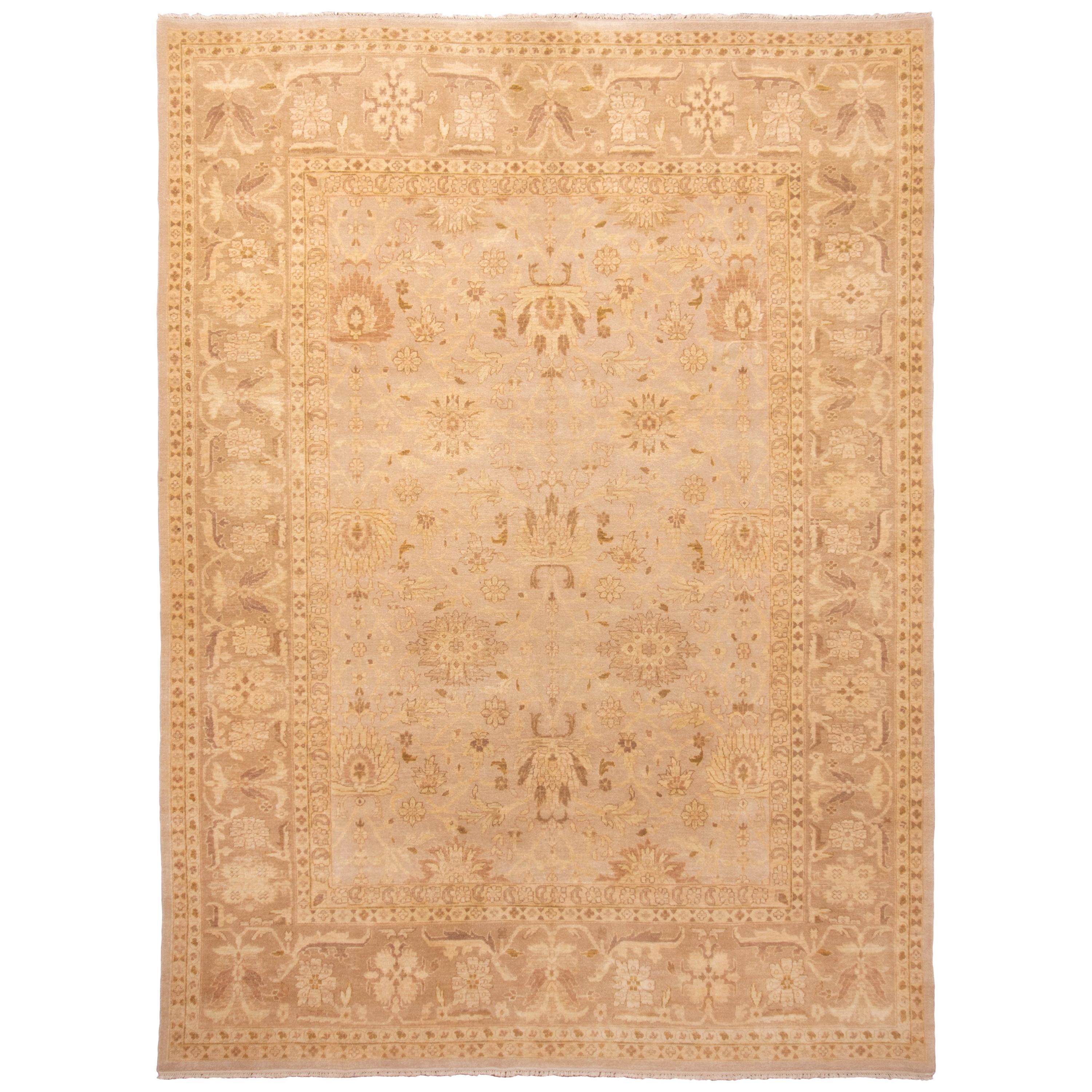 Modern Mahal Transitional Beige and Blue Wool Rug