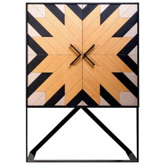 Modern 2 Doors High Sideboard in Black, White and Natural Oak