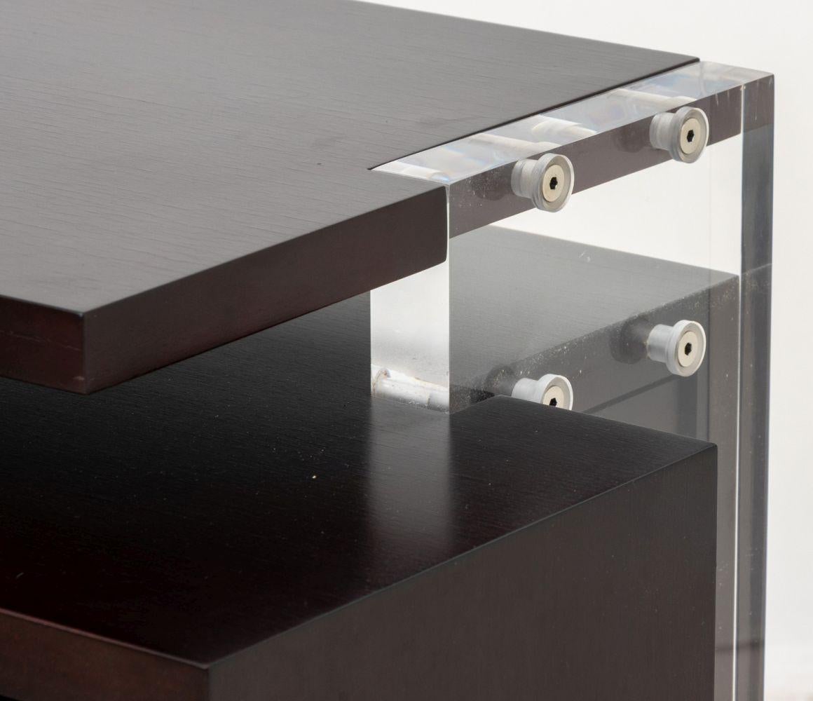 20th Century Modern Mahogany and Acrylic End Tables, Pair For Sale