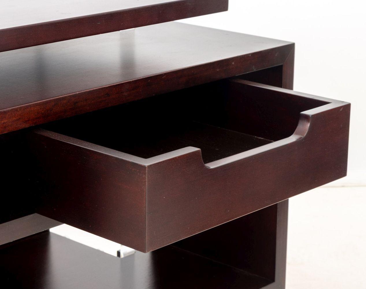 Modern Mahogany and Acrylic End Tables, Pair For Sale 1