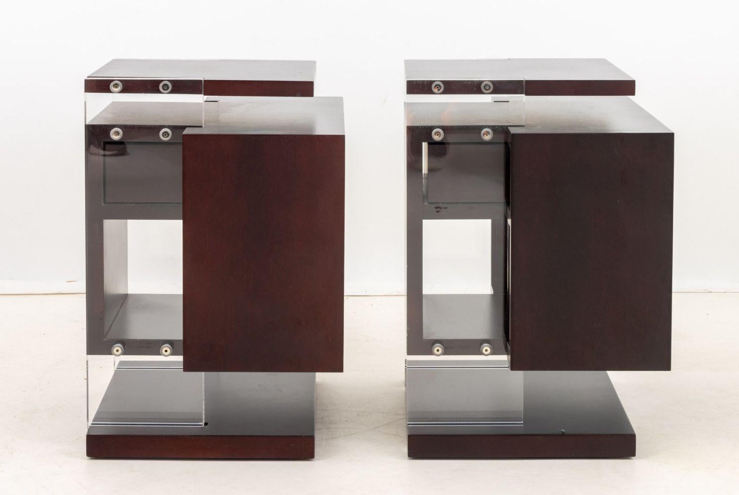 Modern Mahogany and Acrylic End Tables, Pair For Sale 2