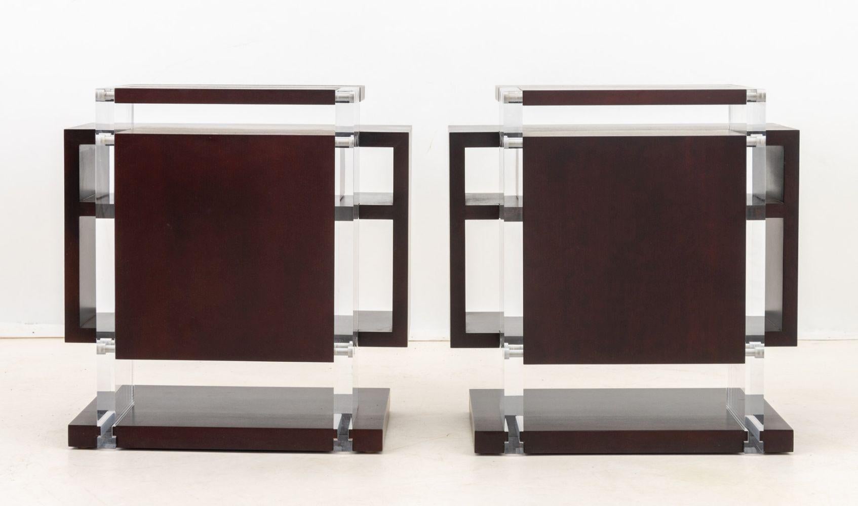 Modern Mahogany and Acrylic End Tables, Pair For Sale 3