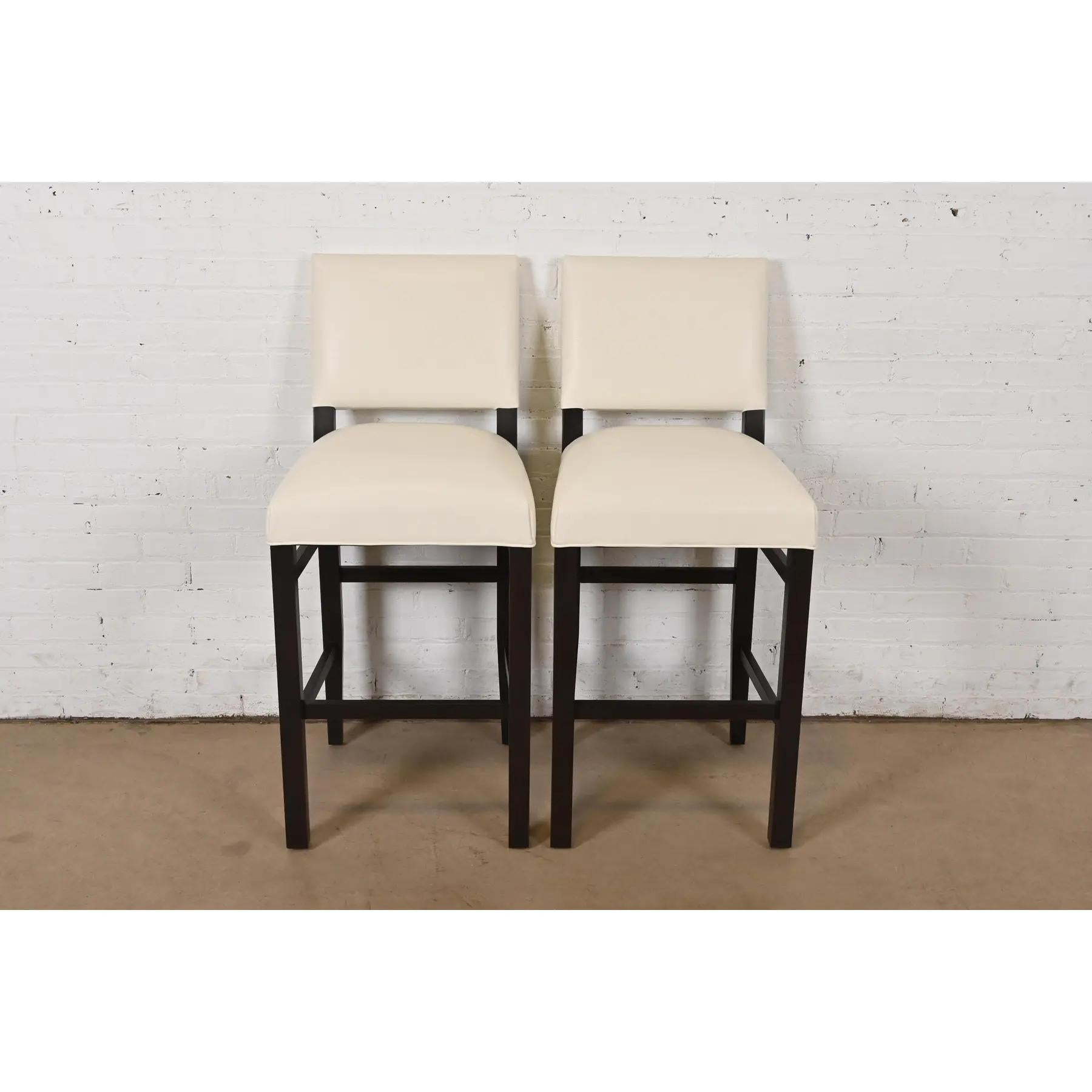 Mid-Century Modern Modern Mahogany and Leather Bar Stools, Pair For Sale