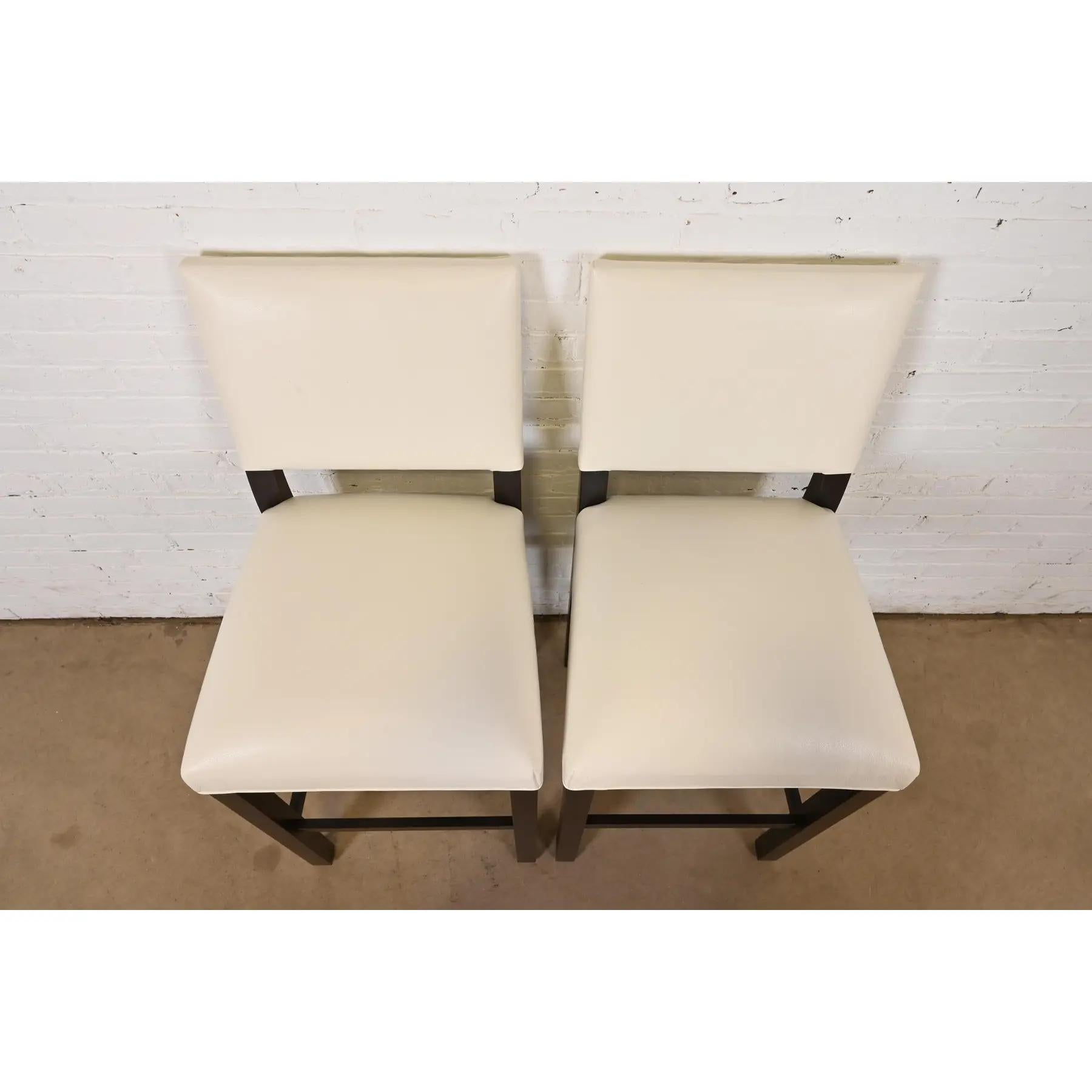Contemporary Modern Mahogany and Leather Bar Stools, Pair For Sale