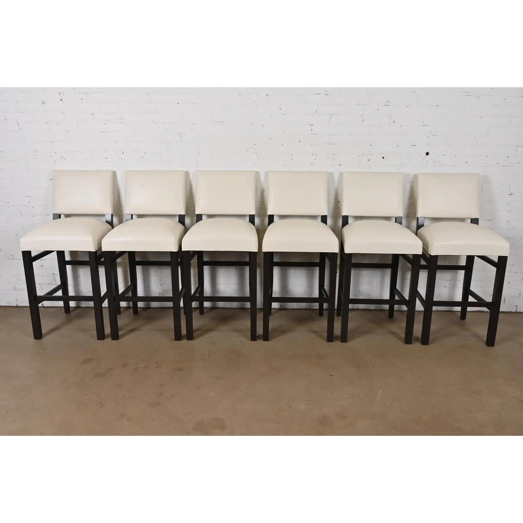 Mid-Century Modern Modern Mahogany and Leather Bar Stools, Set of Six For Sale