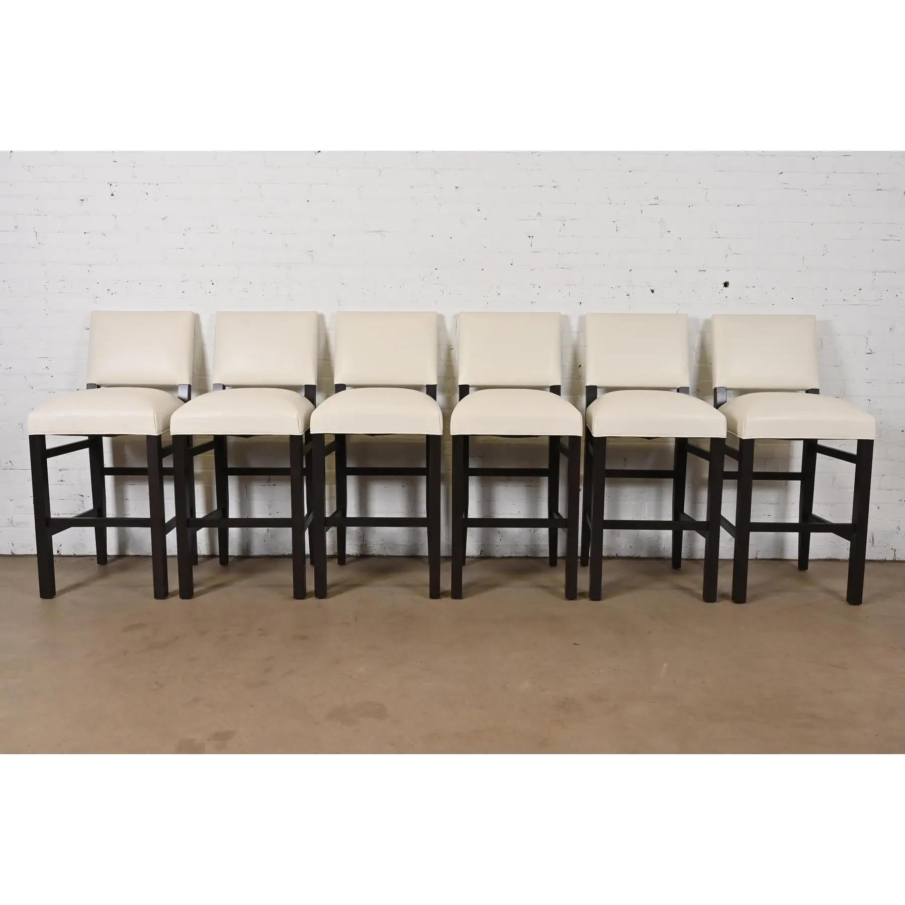 American Modern Mahogany and Leather Bar Stools, Set of Six For Sale