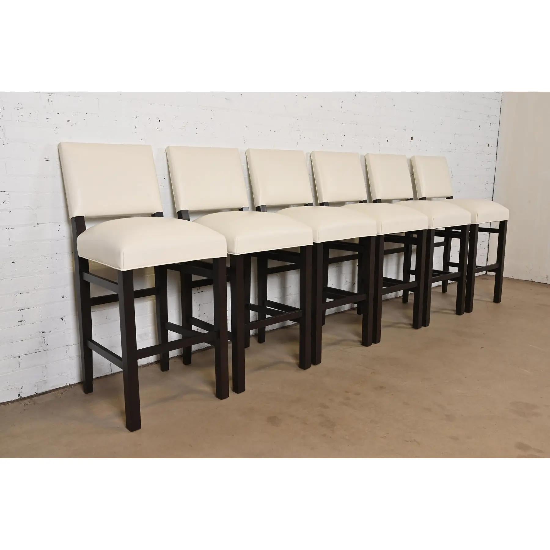 Modern Mahogany and Leather Bar Stools, Set of Six In Good Condition For Sale In South Bend, IN