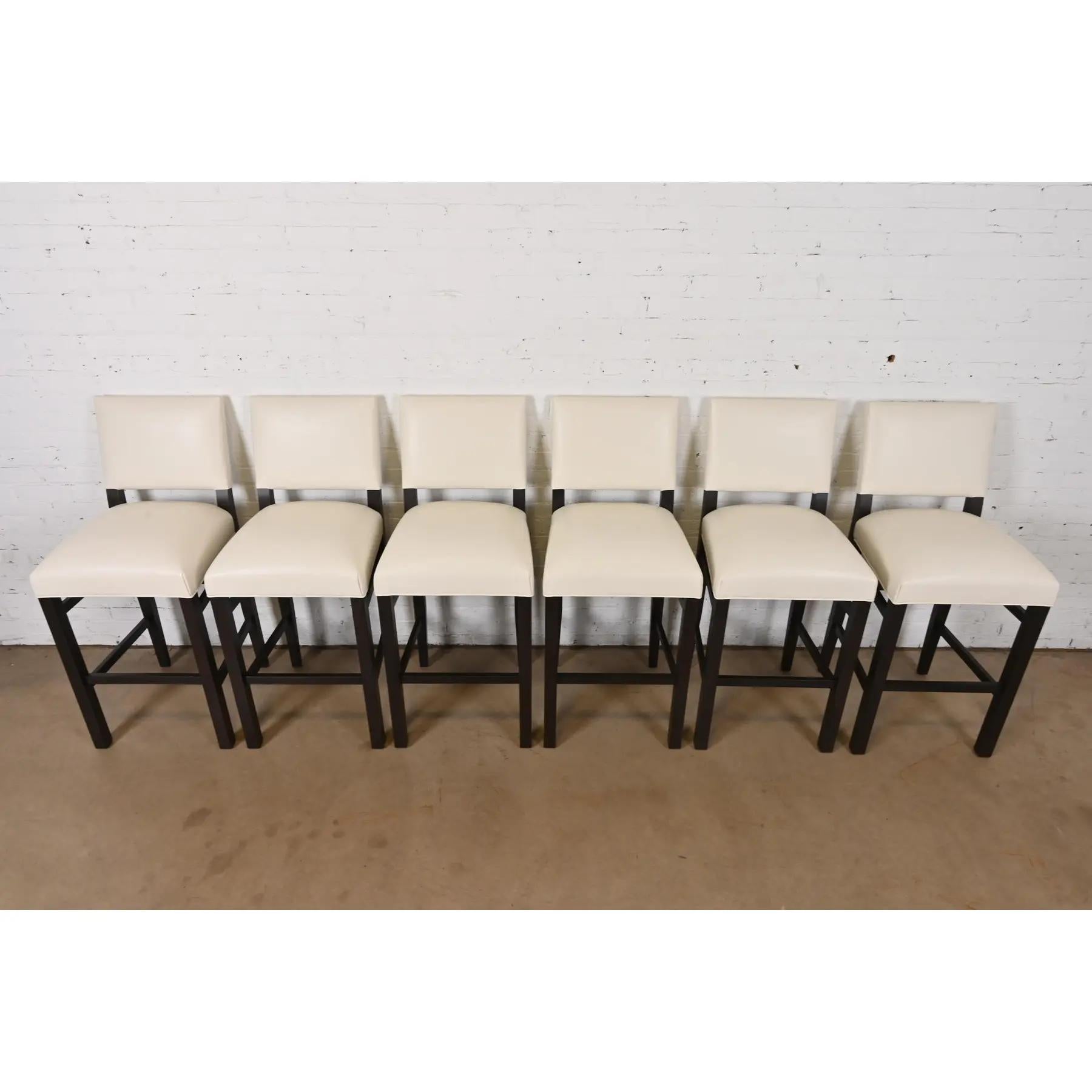 Contemporary Modern Mahogany and Leather Bar Stools, Set of Six For Sale
