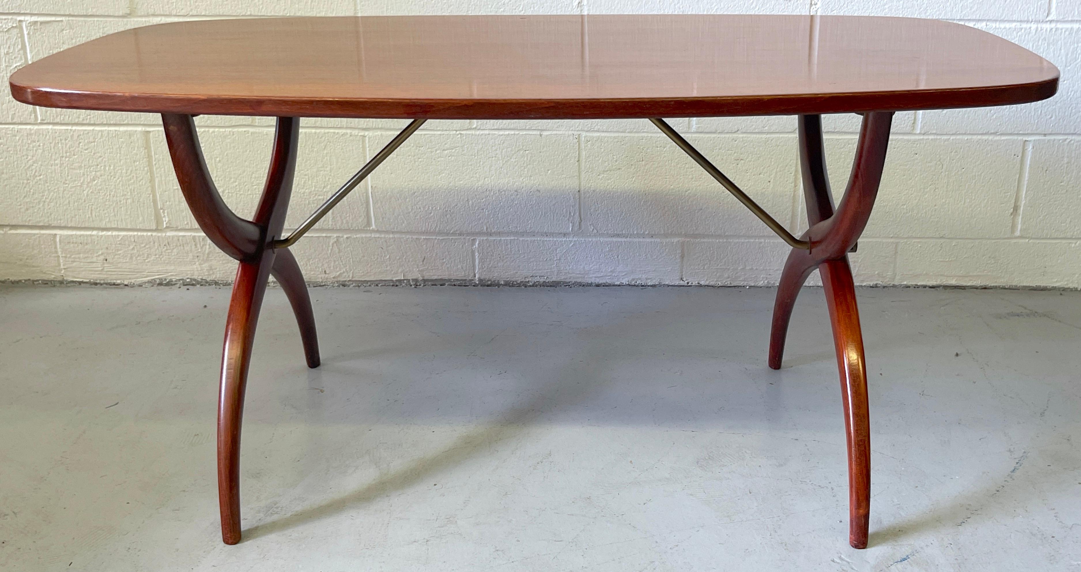 Modern Mahogany & Brass Coffee Table Designed by Yngve Ekström, for Westbergs For Sale 3