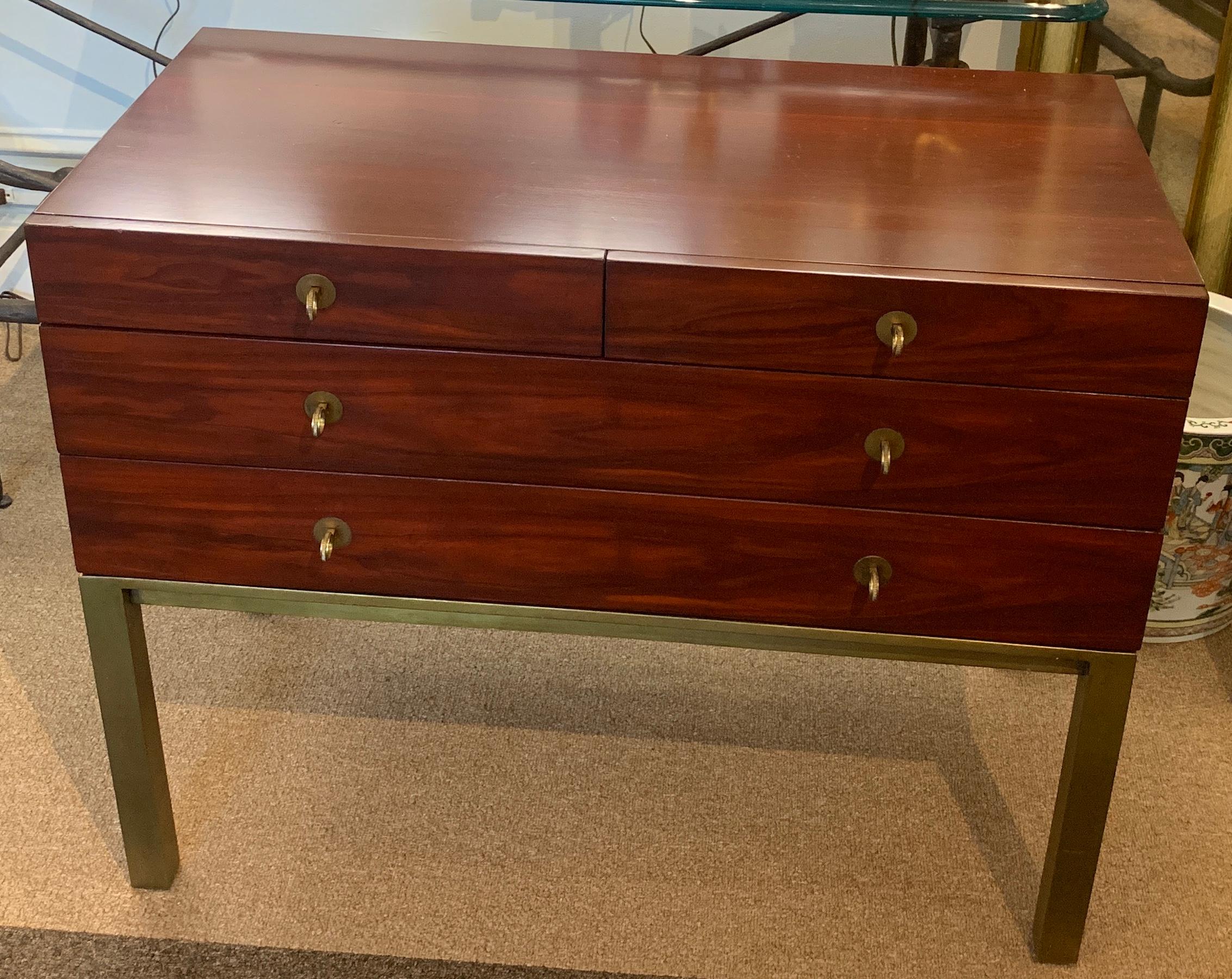 American Modern Mahogany and Bronze Chest, by Henredon For Sale