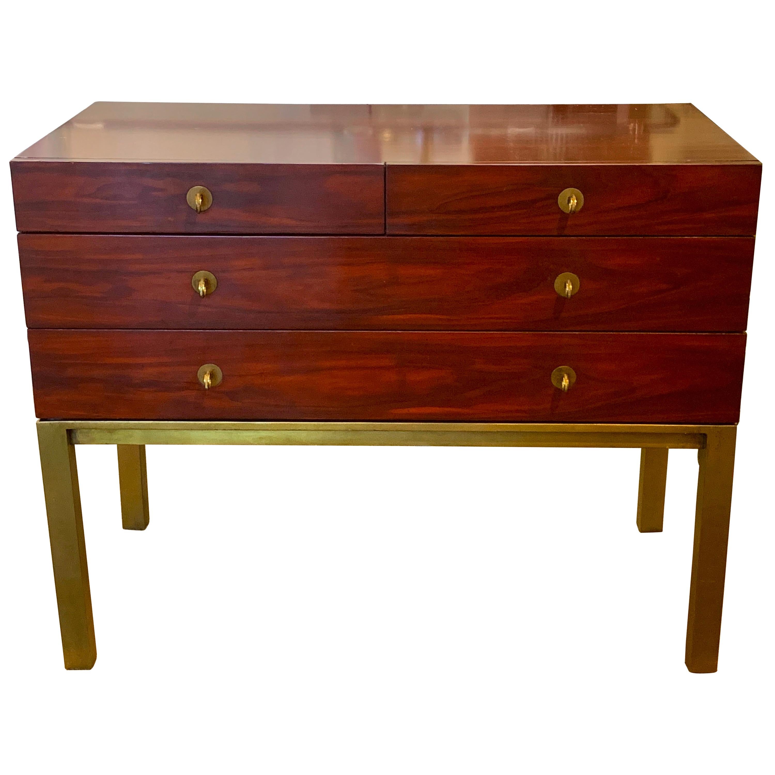 Modern Mahogany and Bronze Chest, by Henredon For Sale