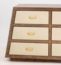 Modern Mahogany Trapezoidal Dresser with Nine Leather Drawers