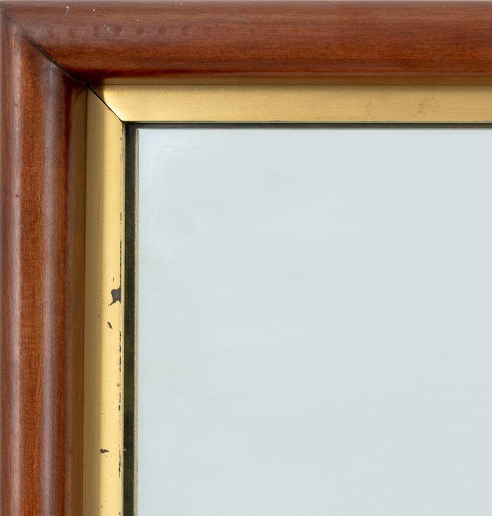 Modern Mahogany Wall Mirror, 20th century, with brass interior border. Mirror plate: 46.25