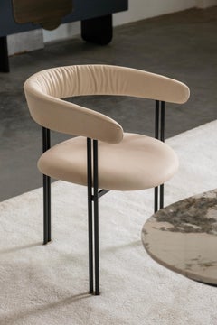Modern Maia Leather Dining Chair, Beige, Handmade in Portugal by Greenapple