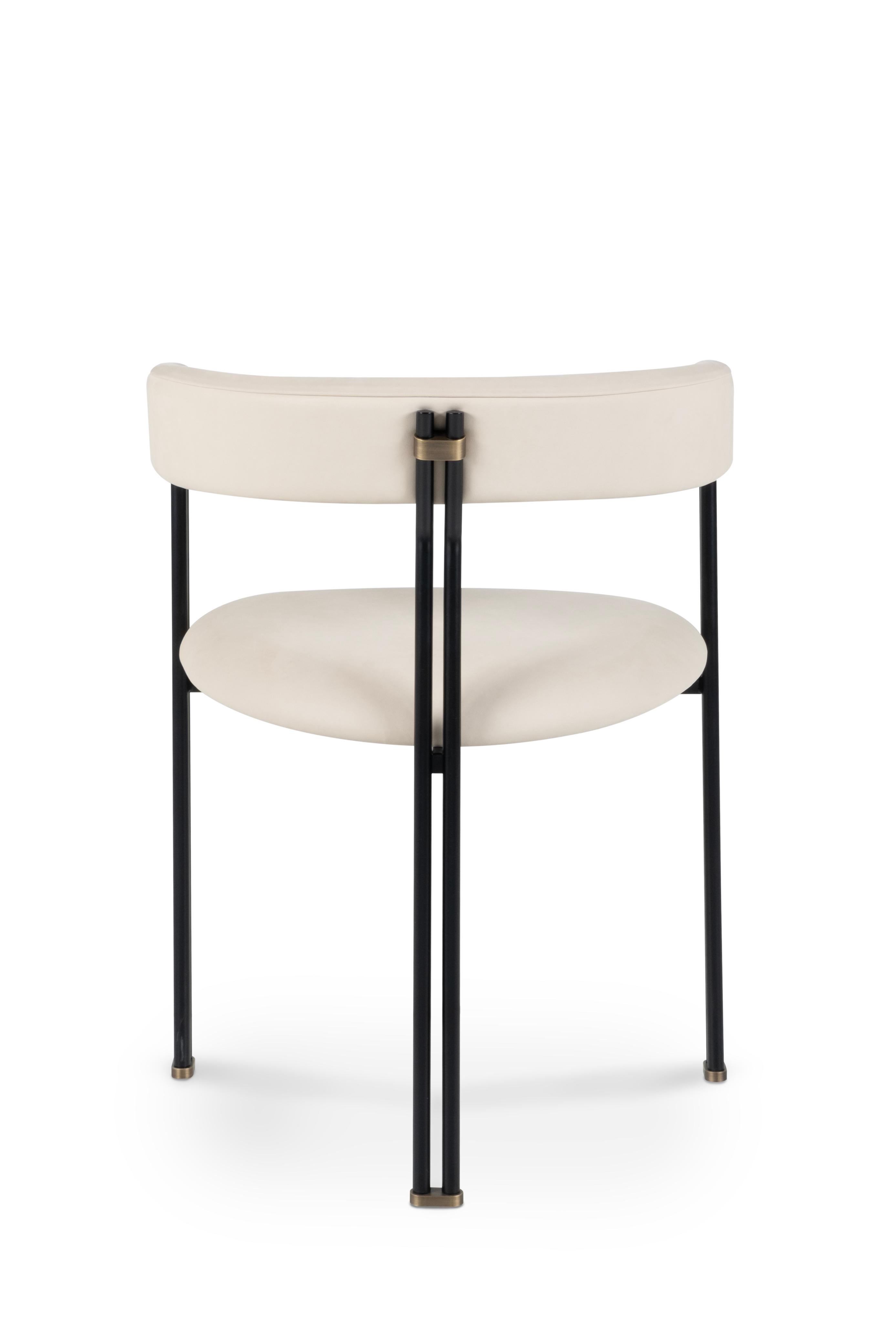 Steel Modern Maia Dining Chair, Beige Italian Leather, Handmade Portugal by Greenapple For Sale