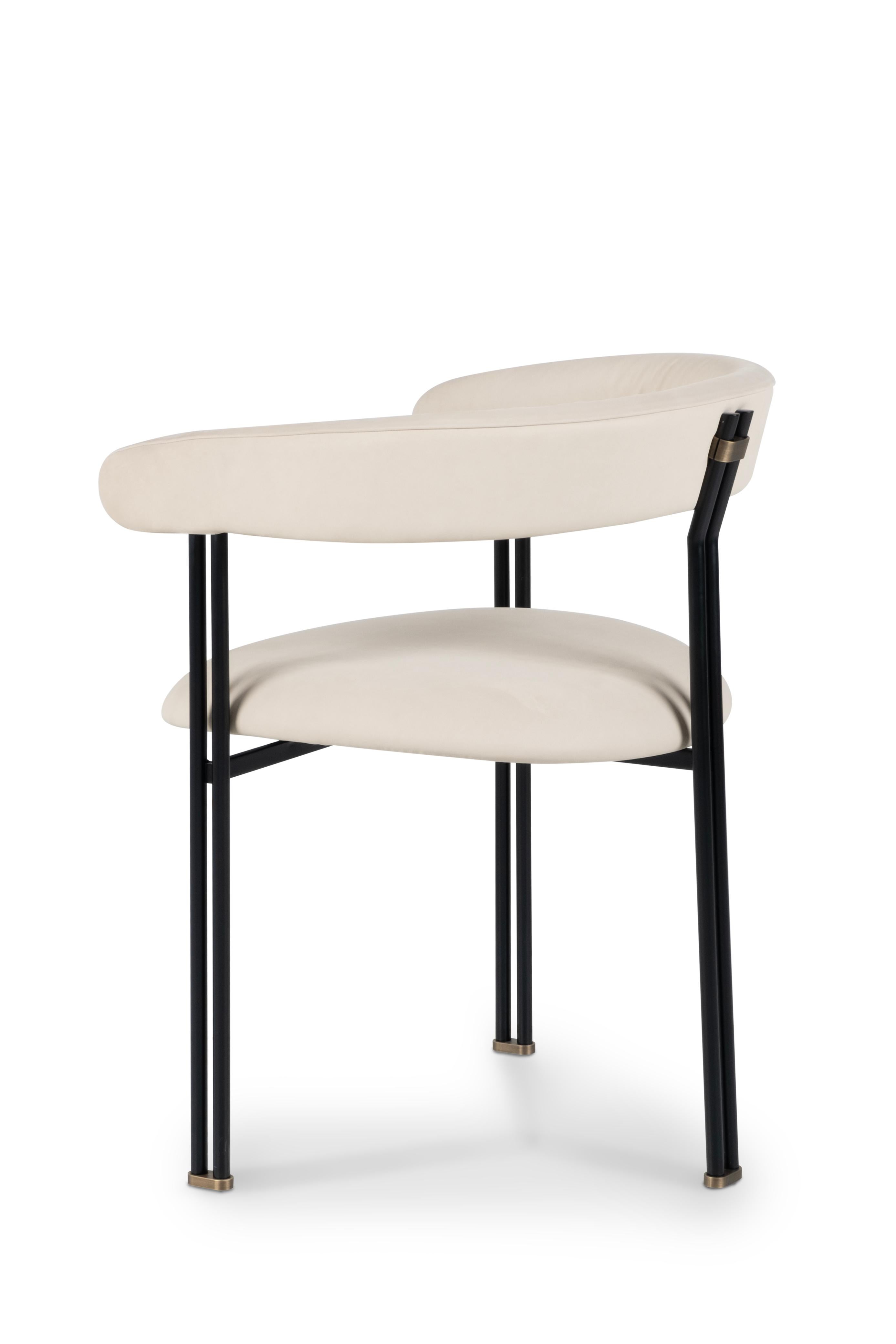 Contemporary Modern Maia Dining Chair, Beige Italian Leather, Handmade Portugal by Greenapple For Sale