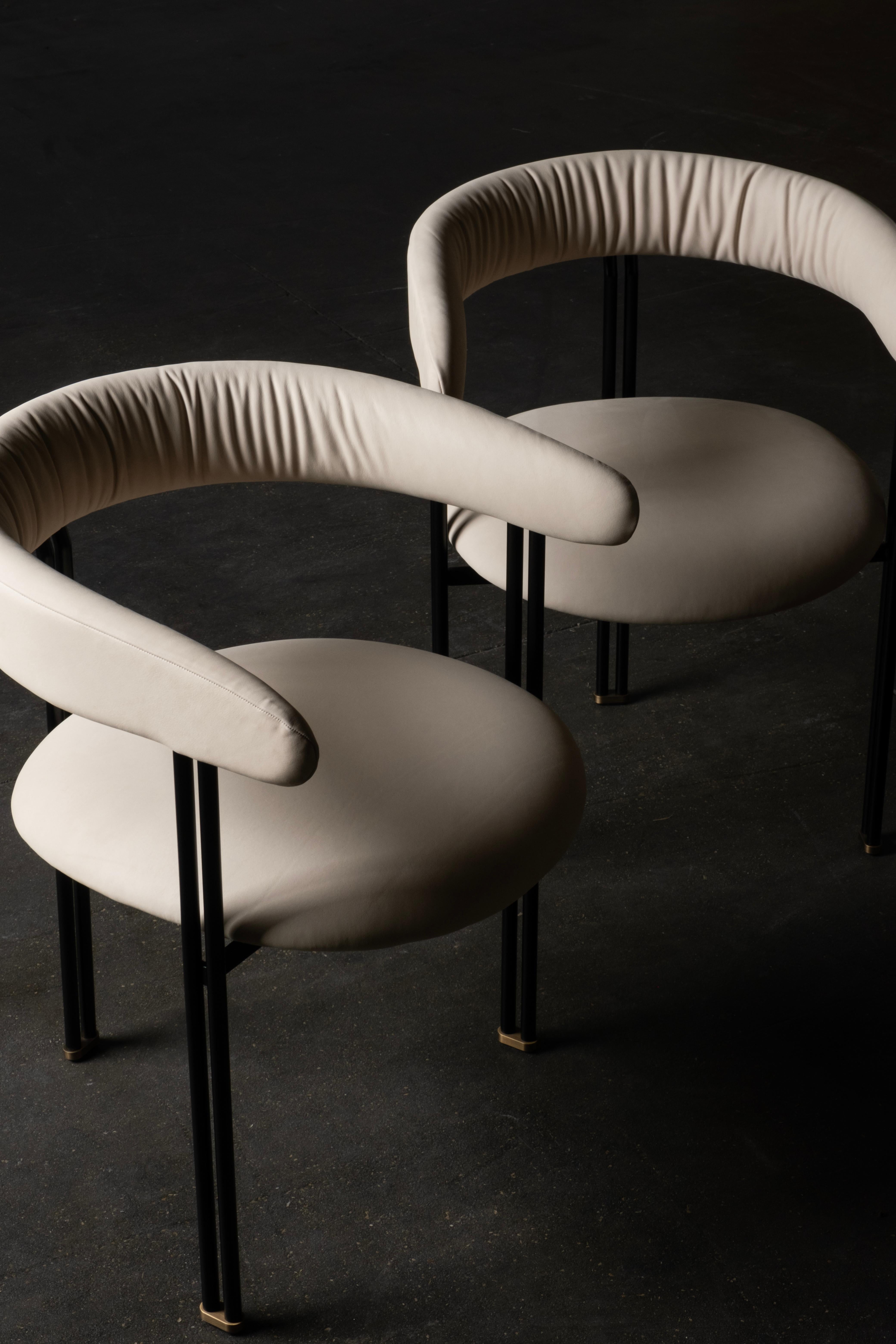 Modern Maia Dining Chair, Beige Italian Leather, Handmade Portugal by Greenapple For Sale 10