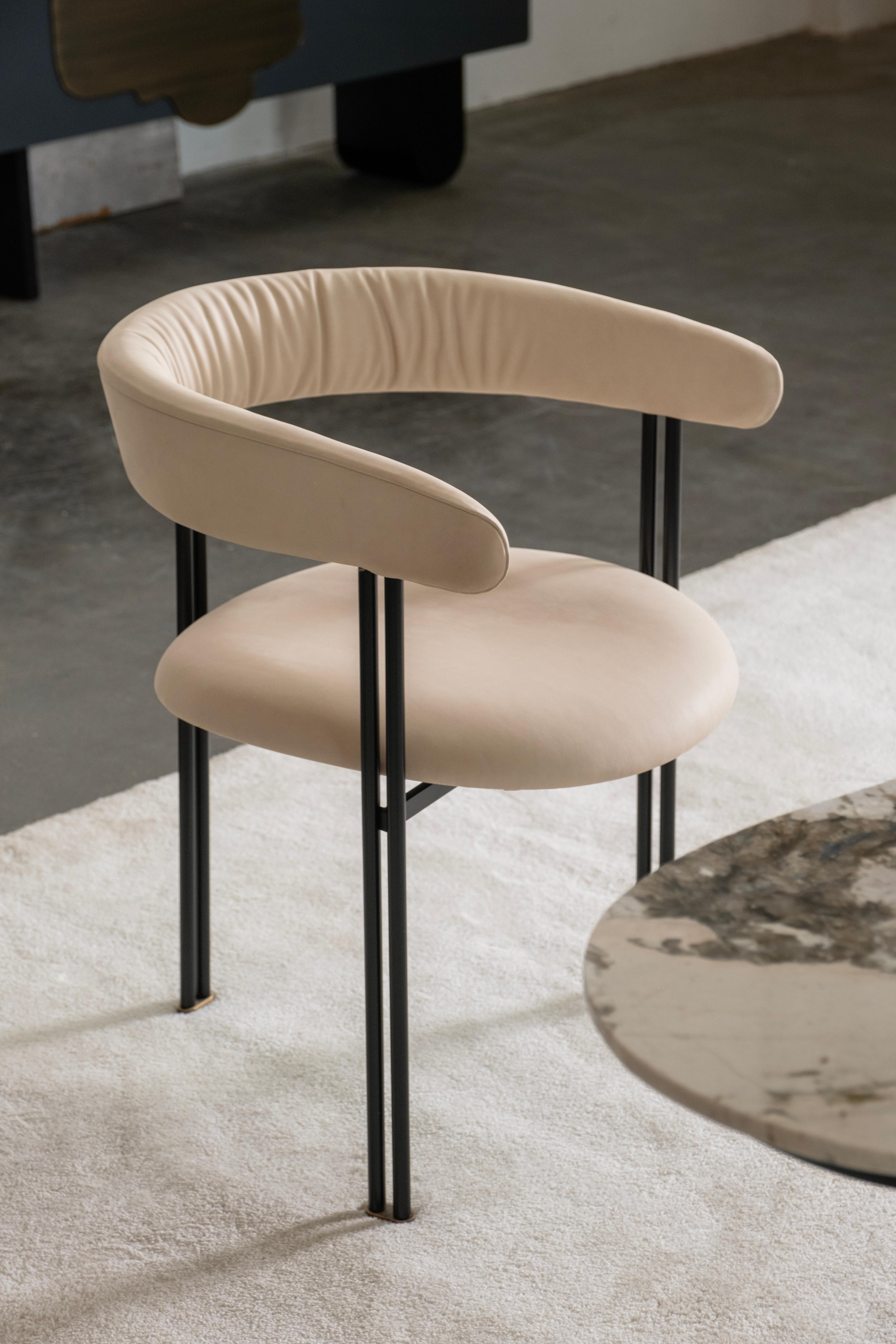 Portuguese Modern Maia Dining Chair, Beige Italian Leather, Handmade Portugal by Greenapple For Sale