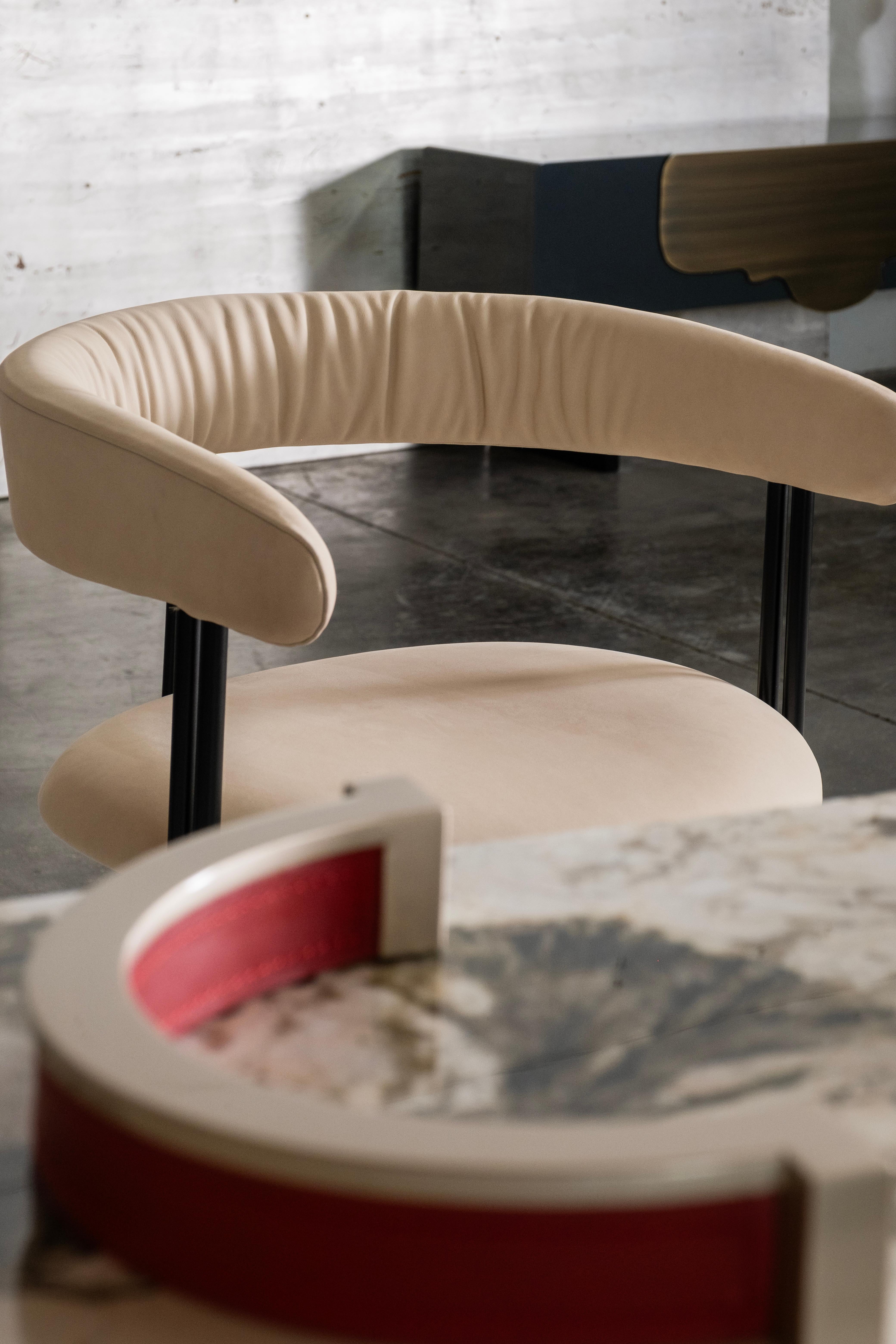 Varnished Modern Maia Dining Chair, Beige Italian Leather, Handmade Portugal by Greenapple For Sale
