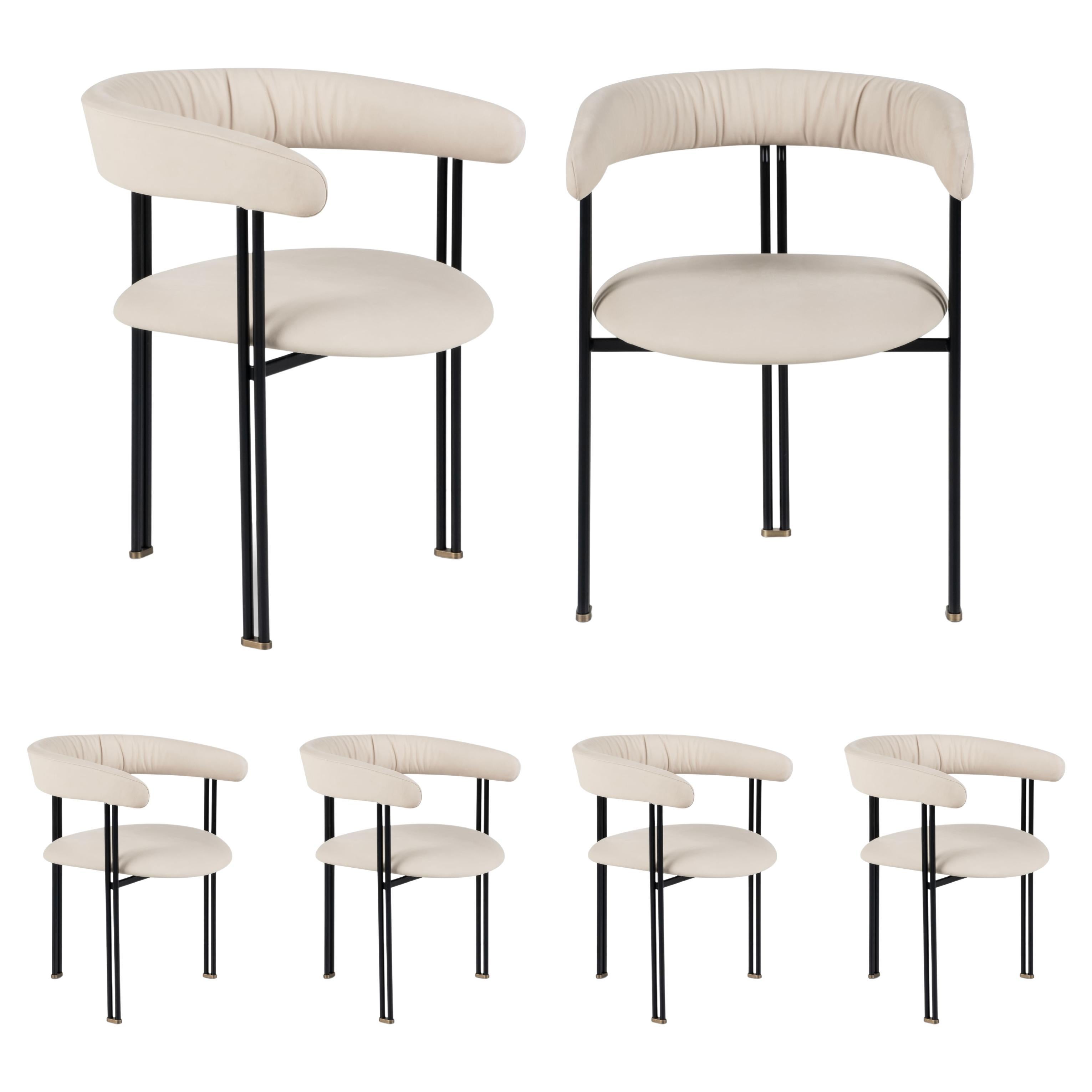 Chaise de salle à manger moderne Maia Set/4, cuir italien beige, fait à la main par Greenapple