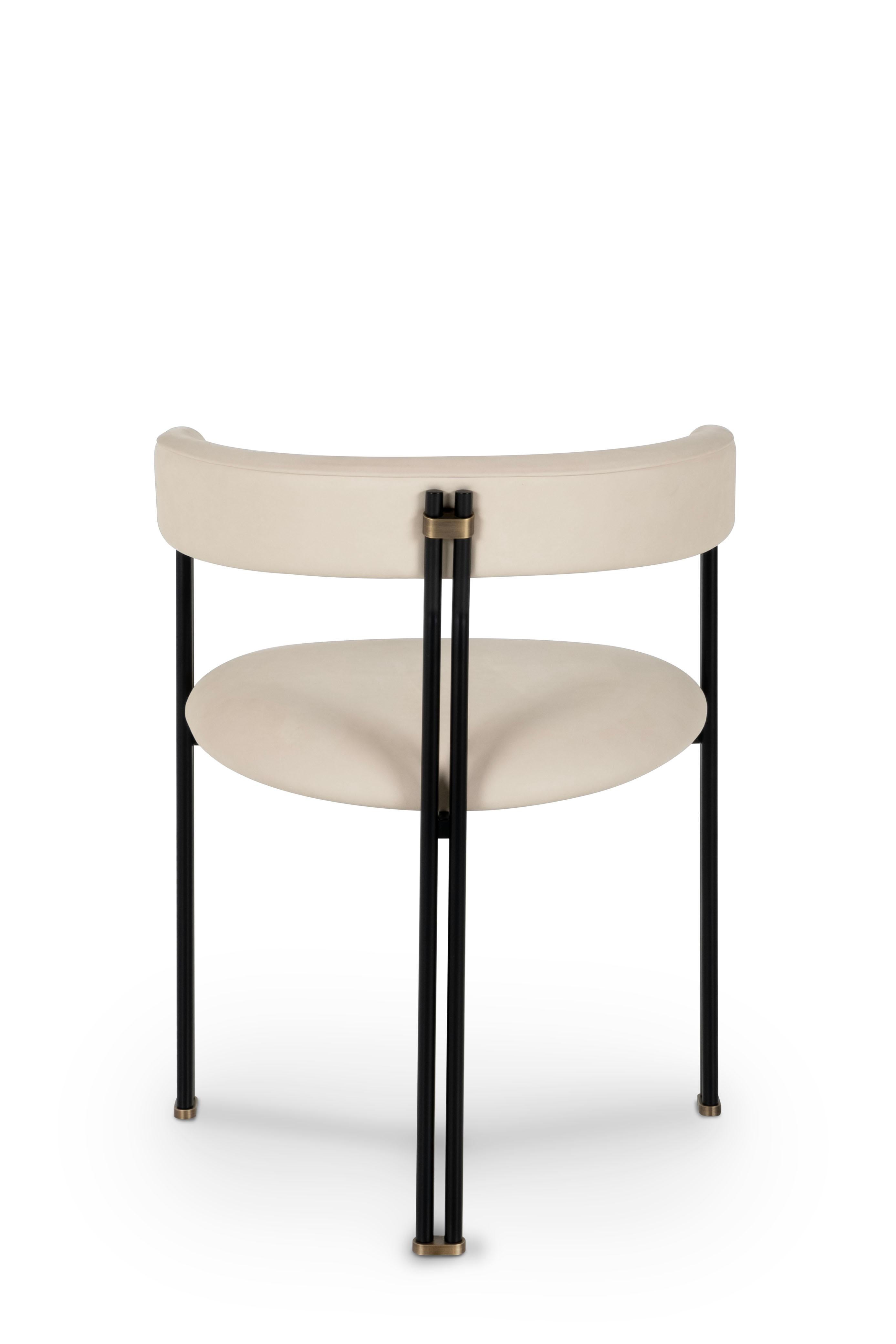 Metal Modern Maia Dining Chair, Beige Italian Leather, Handmade Portugal by Greenapple For Sale