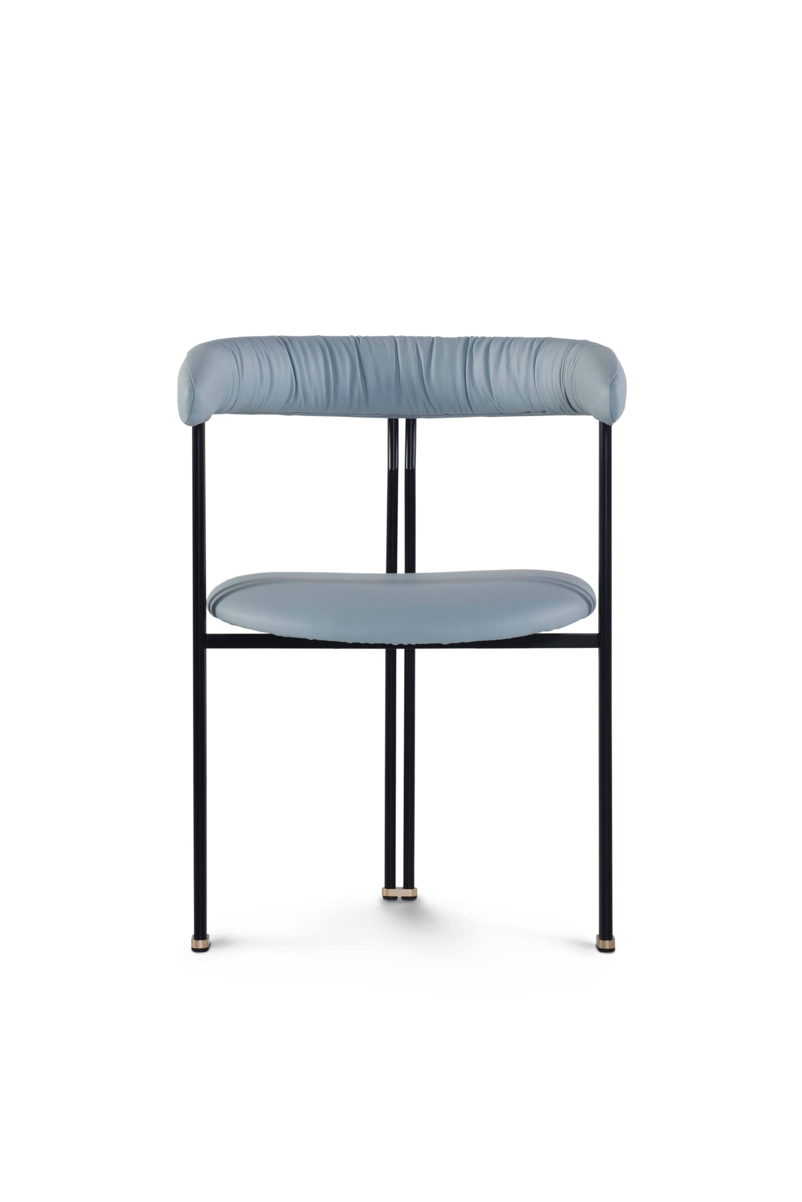 Portuguese Modern Maia Dining Chairs, Blue Italian Leather, Handmade Portugal by Greenapple For Sale
