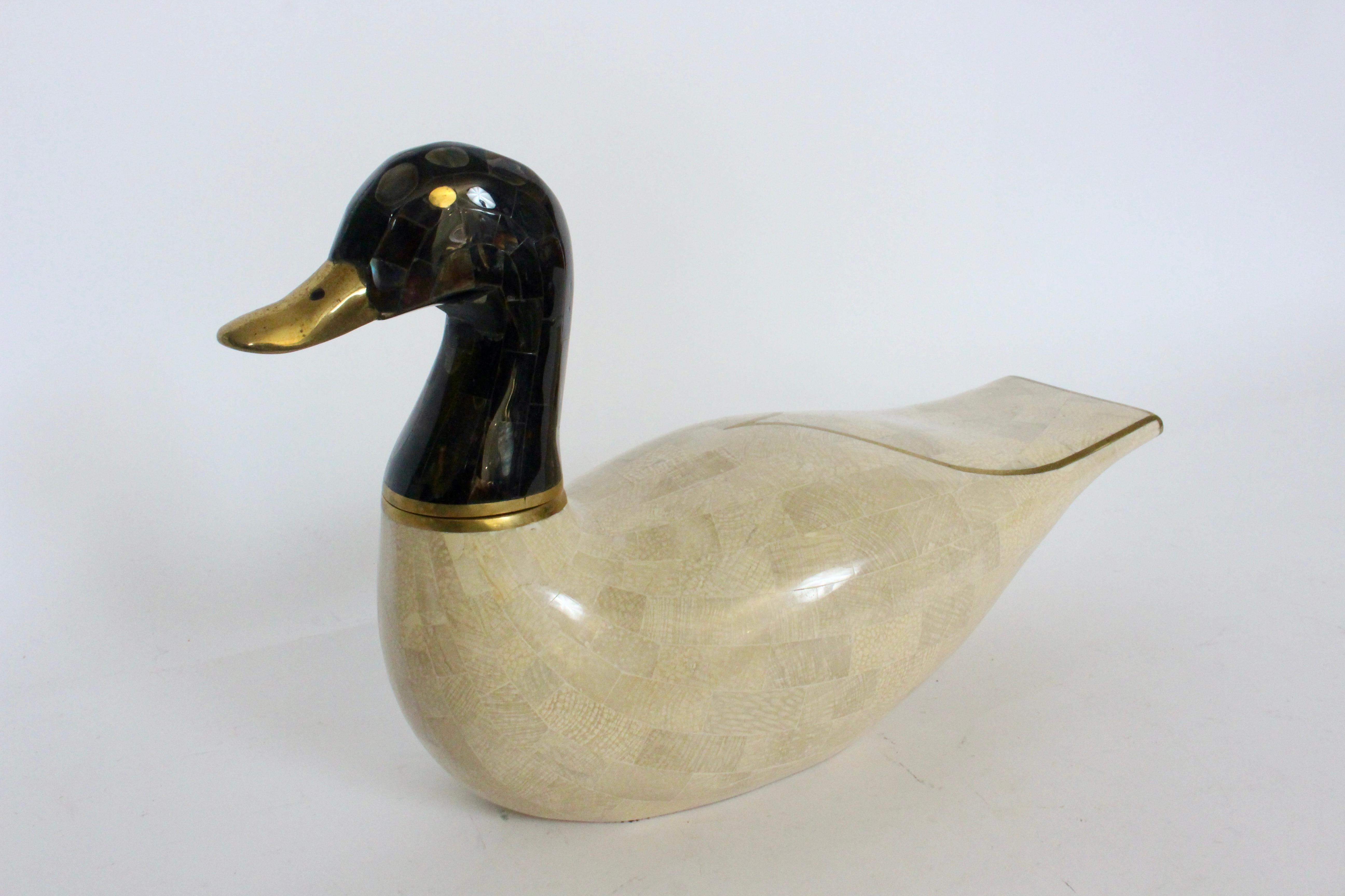 Moderne Maitland-Smith Mosaik-Marmor-Wasservogel-Tisch-Skulptur im Angebot 6