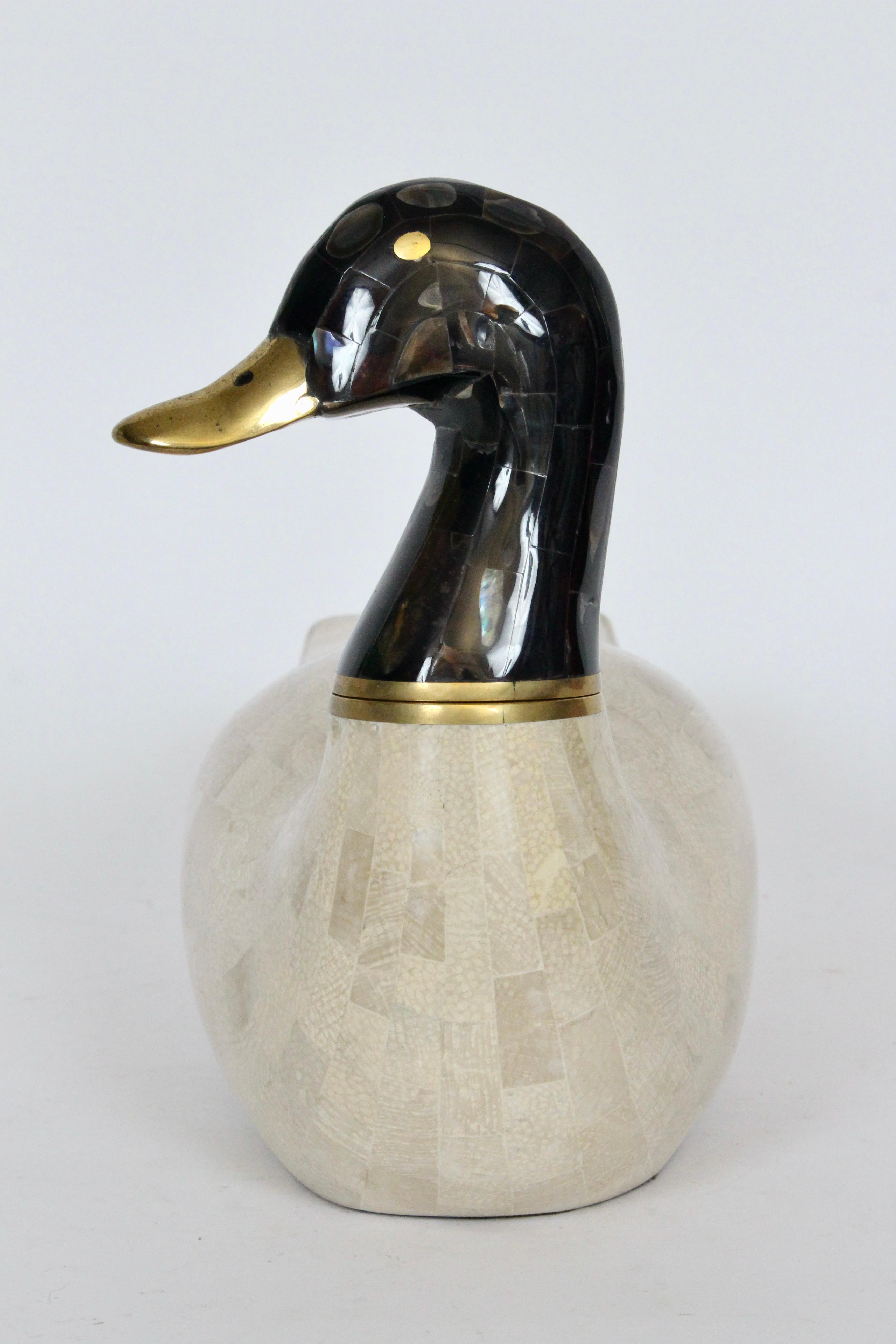 Moderne Maitland-Smith Mosaik-Marmor-Wasservogel-Tisch-Skulptur im Angebot 8
