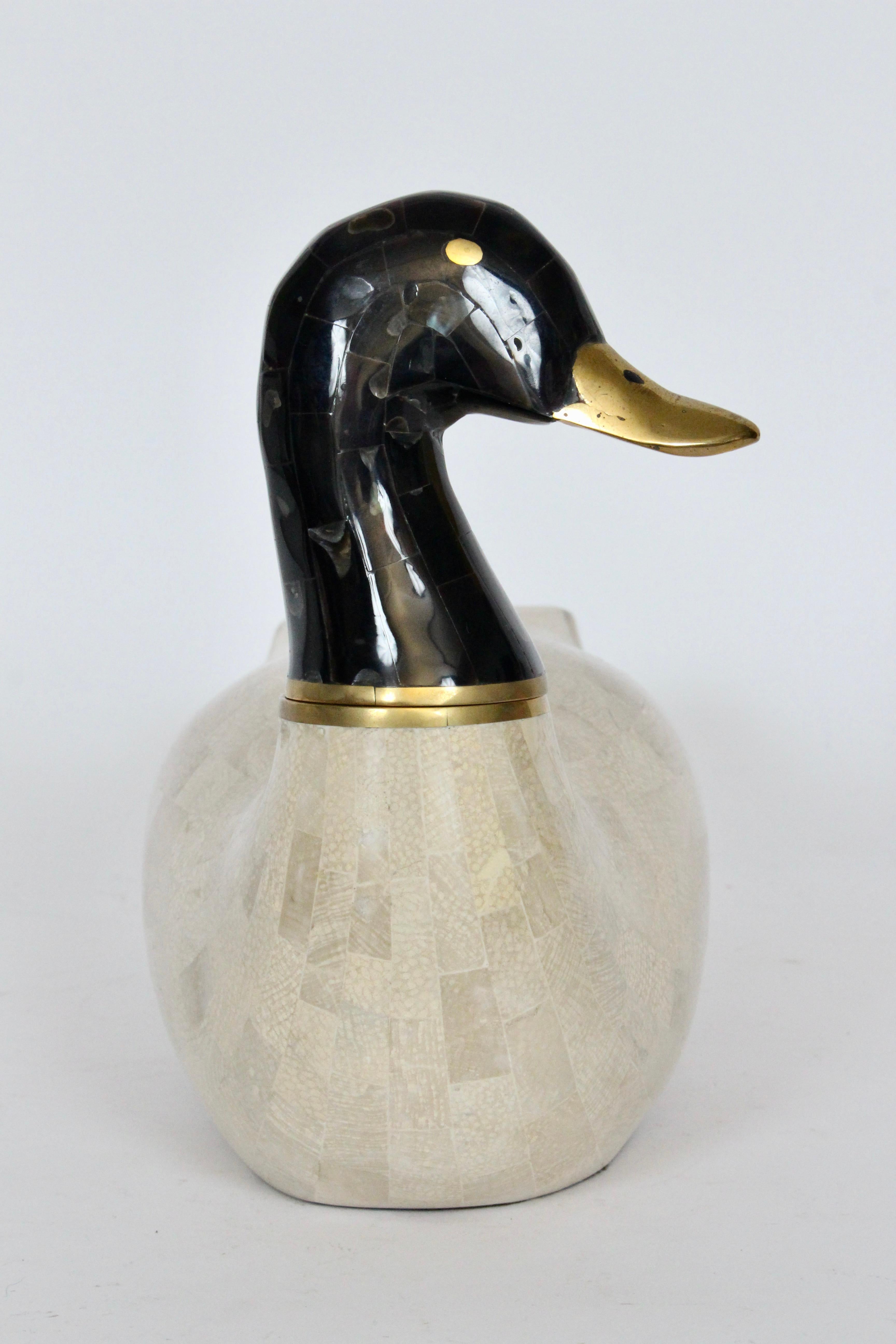 Moderne Maitland-Smith Mosaik-Marmor-Wasservogel-Tisch-Skulptur im Angebot 9