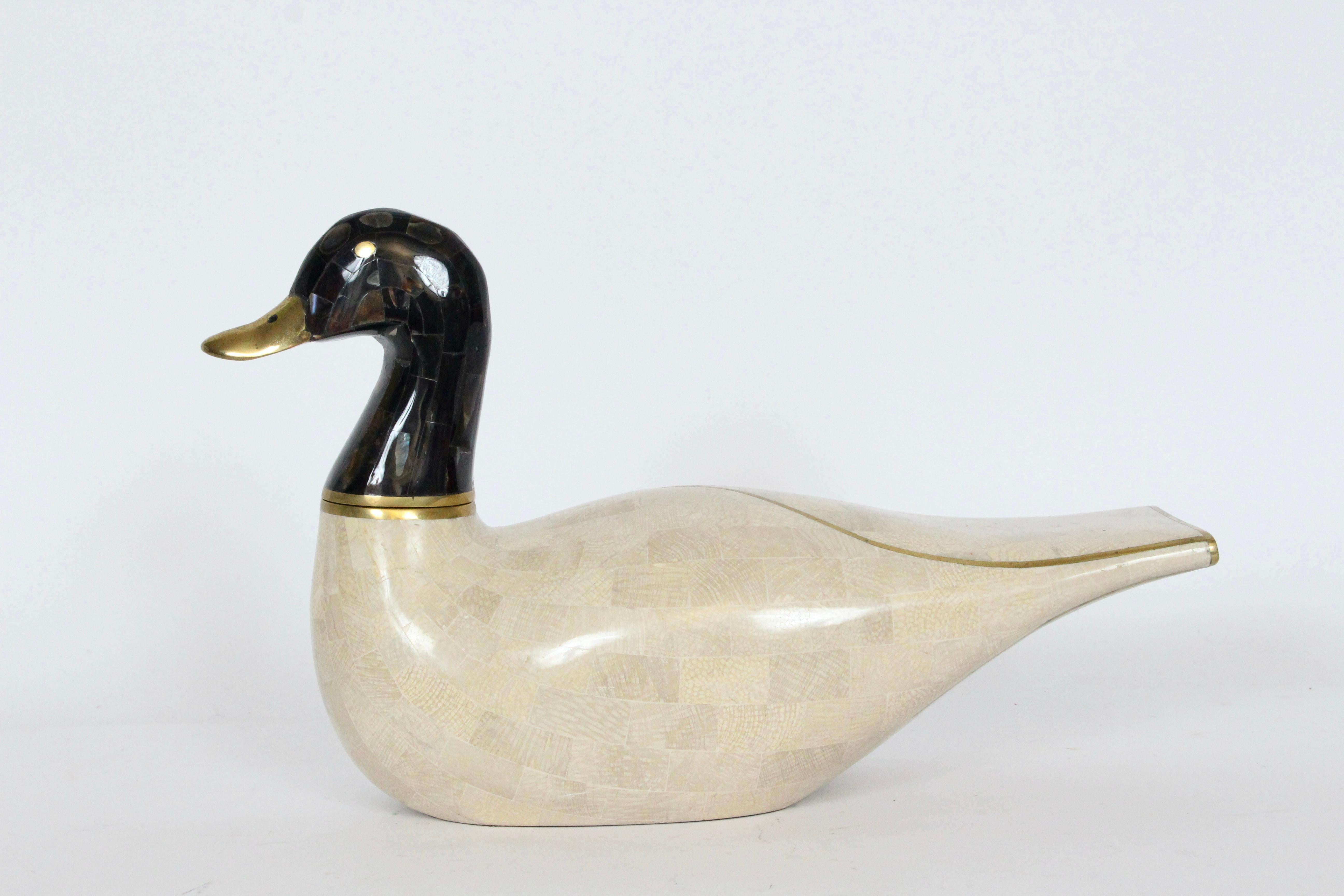 Moderne Maitland-Smith Mosaik-Marmor-Wasservogel-Tisch-Skulptur im Angebot 14