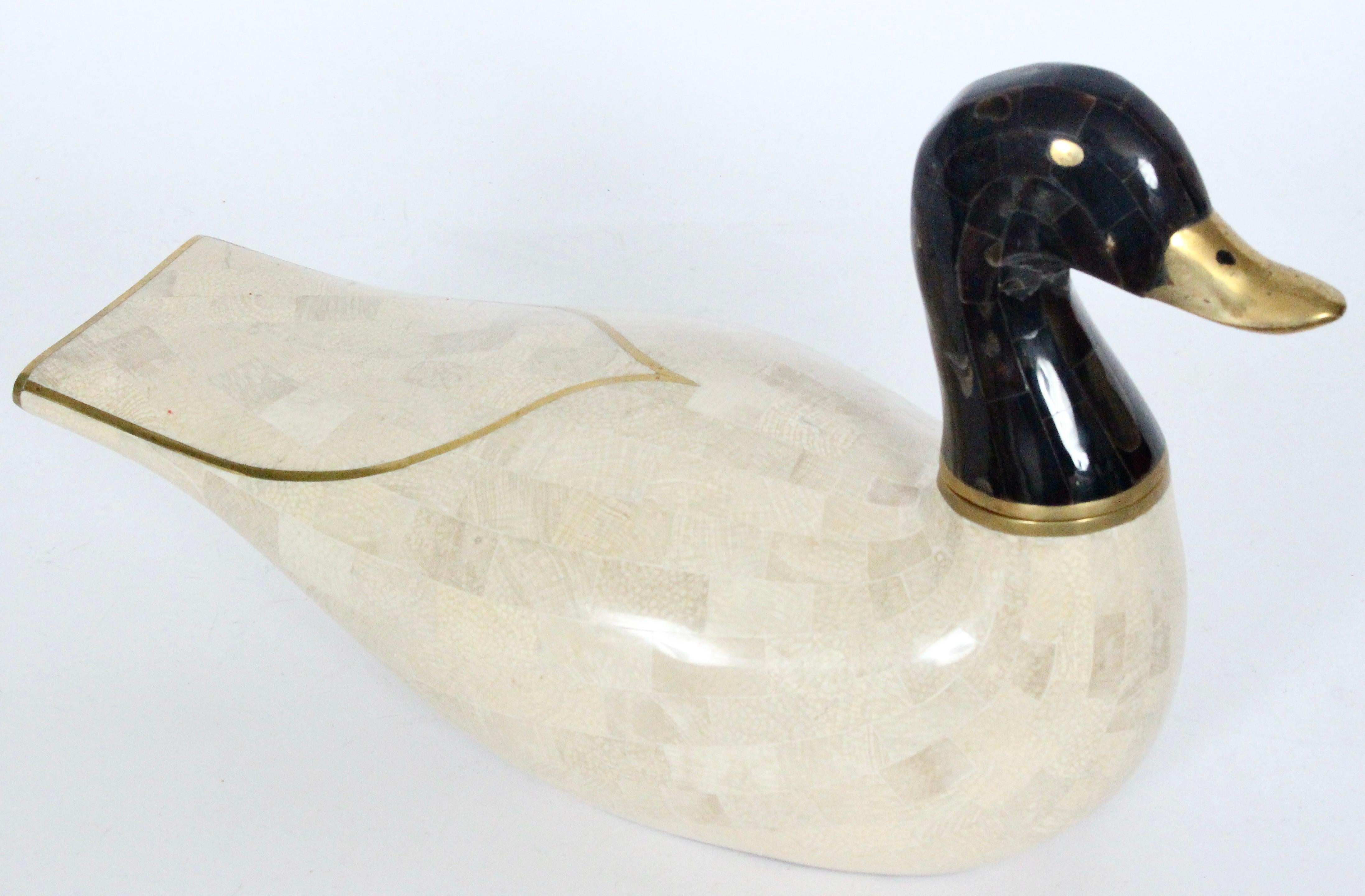 Moderne Maitland-Smith Mosaik-Marmor-Wasservogel-Tisch-Skulptur im Angebot 1