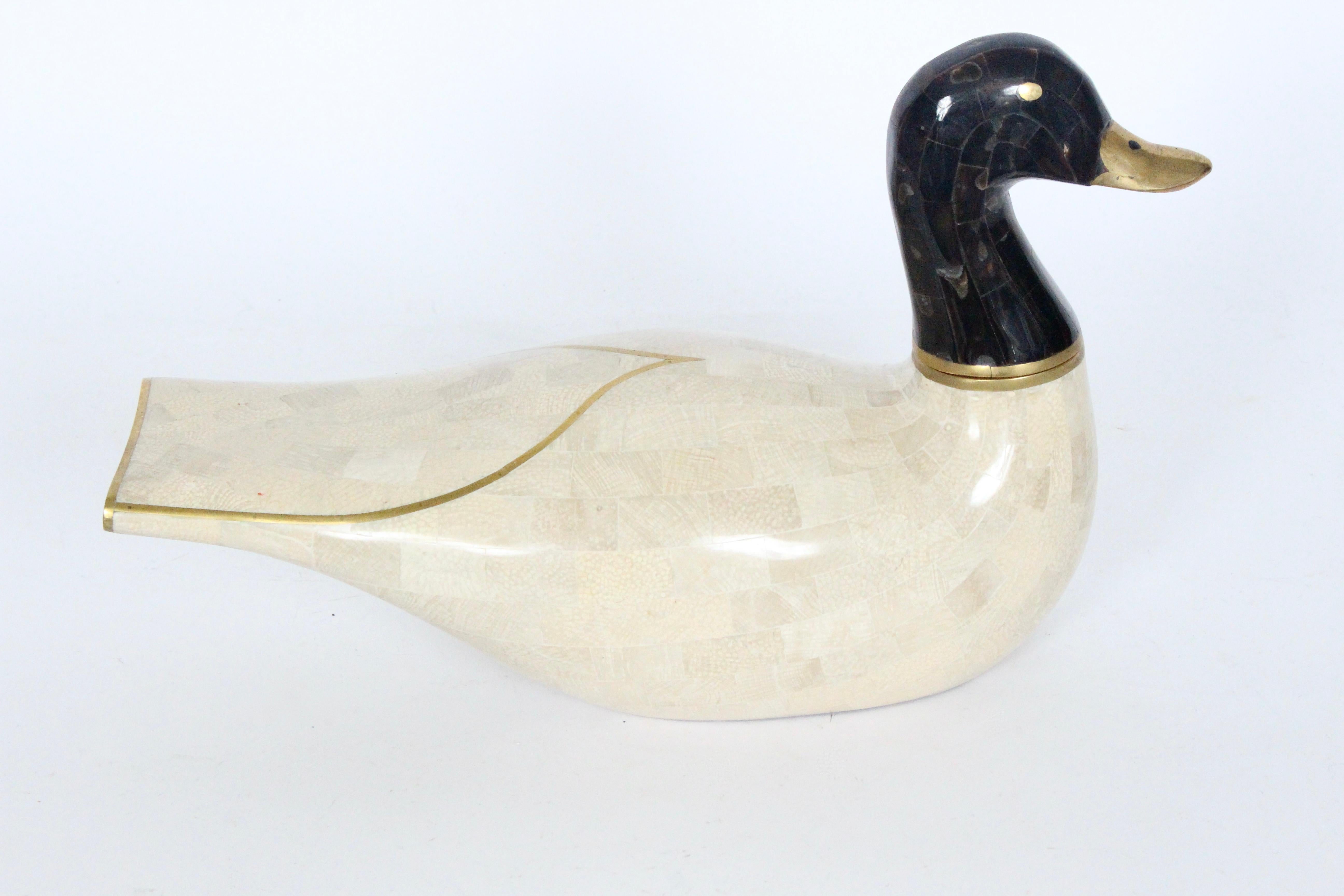 Moderne Maitland-Smith Mosaik-Marmor-Wasservogel-Tisch-Skulptur im Angebot 2