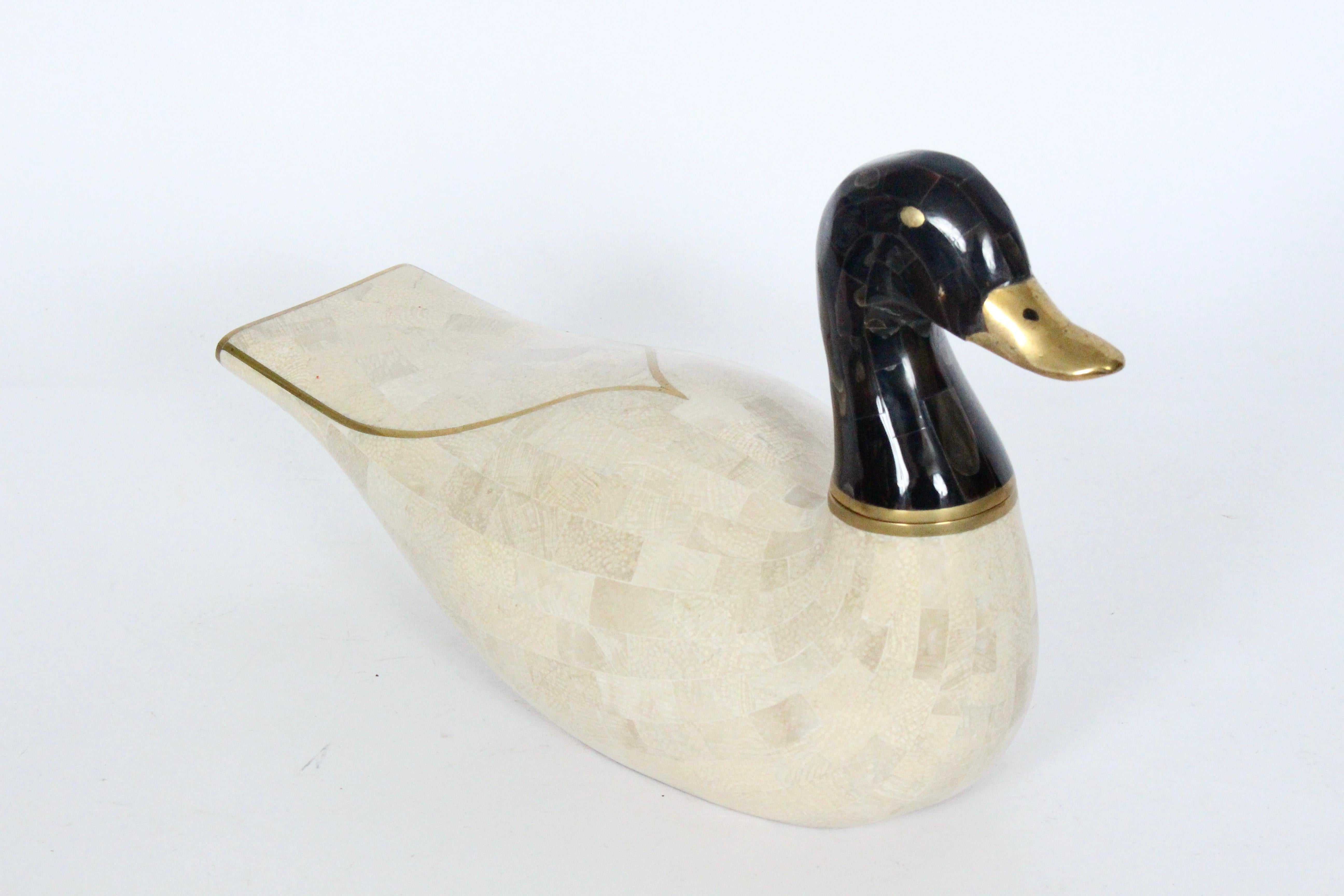 Moderne Maitland-Smith Mosaik-Marmor-Wasservogel-Tisch-Skulptur im Angebot 3