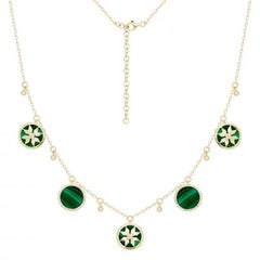 Modern Malachite Diamond Yellow Gold Dangle Necklace for Her