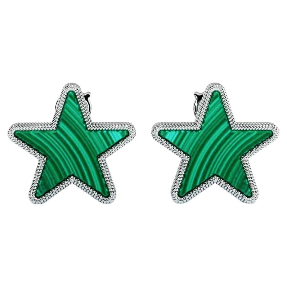 Modern Malachite Star Earrings Set in 18K Gold For Sale