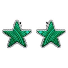 Modern Malachite Star Earrings Set in 18K Gold