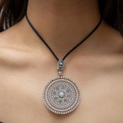 Modern Mandala Diamond and Platinum Pendant on Black Cord