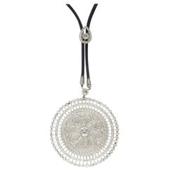 Modern Mandala Diamond and Platinum Pendant on Black Cord