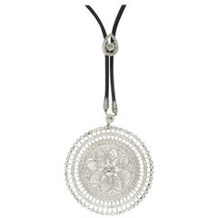 Modern Mandala Diamond and Platinum Pendant on Black Cord
