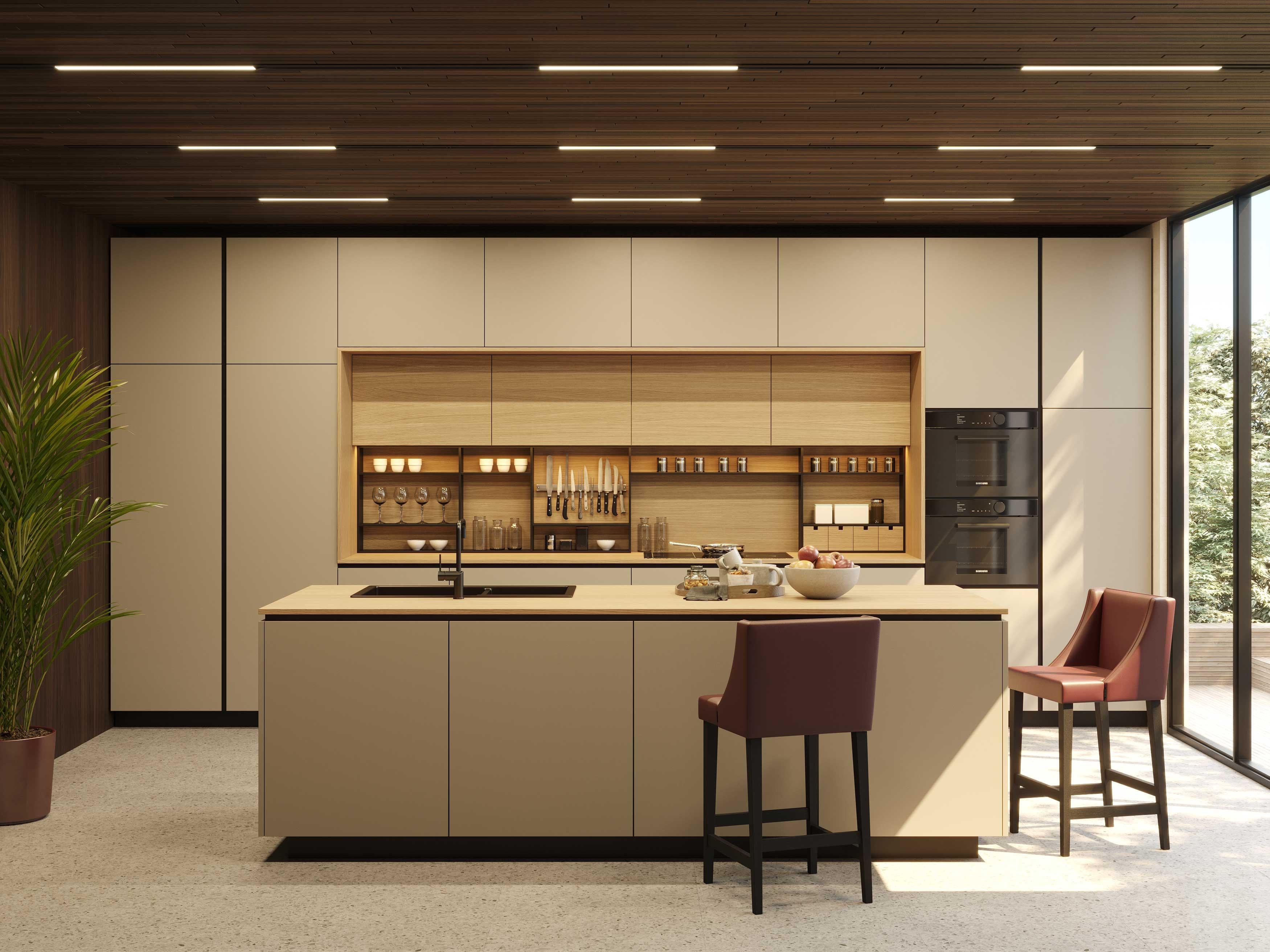 Taburete de bar moderno Manhattan de roble y cuero, hecho a mano por Stylish Club Portugués en venta