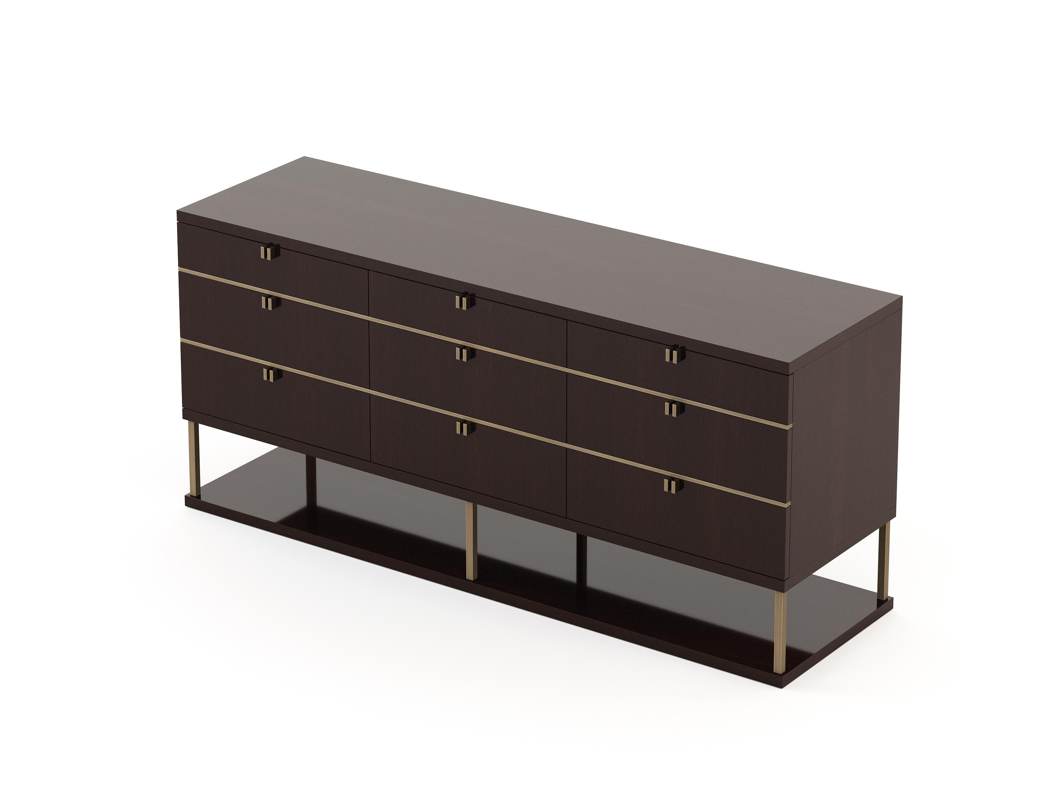 Portuguese Modern Manhattan Chest of Drawers Made with Ebony and Brass by Stylish Club For Sale